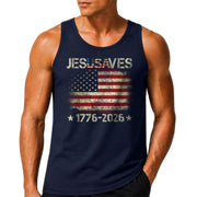 Men's Patriotic 1776-2026 Tank - JESUSAVES Faith Graphic Sleeveless Summer Shirt