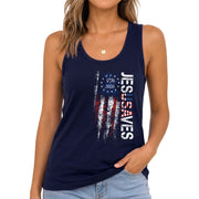 JESUSAVES Women's Tank Top Patriotic Flag 1776-2026 Christian Faith Graphic Shirt