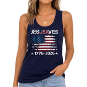 JESUSAVES Women's Tank Top Patriotic American Flag 1776-2026 Christian Faith Shirt