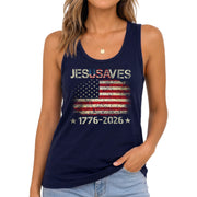 JESUSAVES Women's Tank Top Patriotic American Flag 1776-2026 Christian Faith Tee