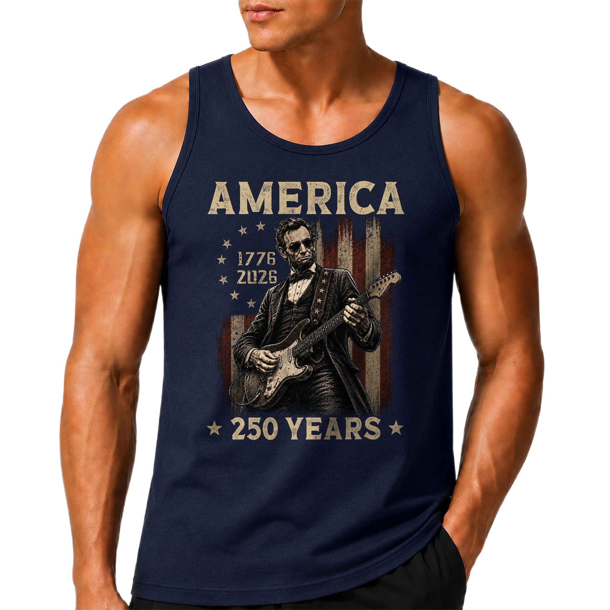 Rockstar Lincoln Men Tank Top - Vintage 1776 2026 Guitar US 250 Years Patriotic Shirt