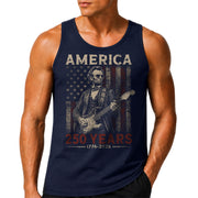 Abraham Lincoln Guitar Men Tank Top - Patriotic 1776 2026 Distressed US Flag Mens Shirt