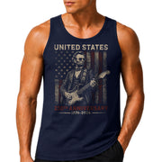 Abraham Lincoln Guitar Men Tank Top - Patriotic 1776 2026 Distressed US Flag Mens Shirt