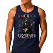 Rockstar Lincoln Fireworks Men Tank Top - Patriotic 1776 2026 Guitar Vintage Gym Shirt