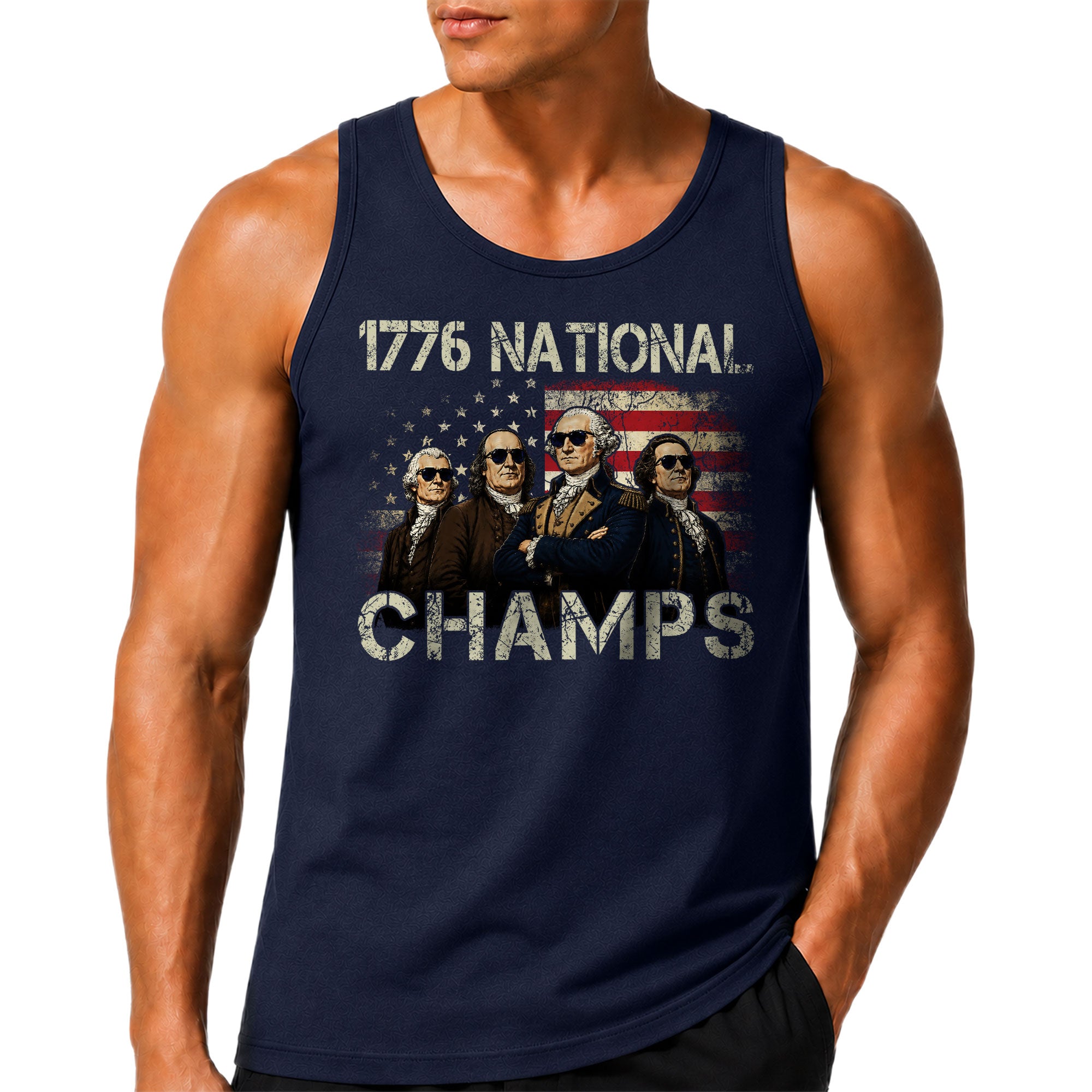 Men’s 1776 National Champs Tank Top - Patriotic American Flag Founding Fathers Apparel