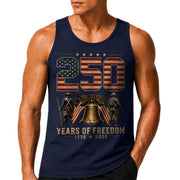 Men Tank Top 250 Years of Freedom Shirt 1776 2026 Liberty Bell Patriotic Soldier Tee