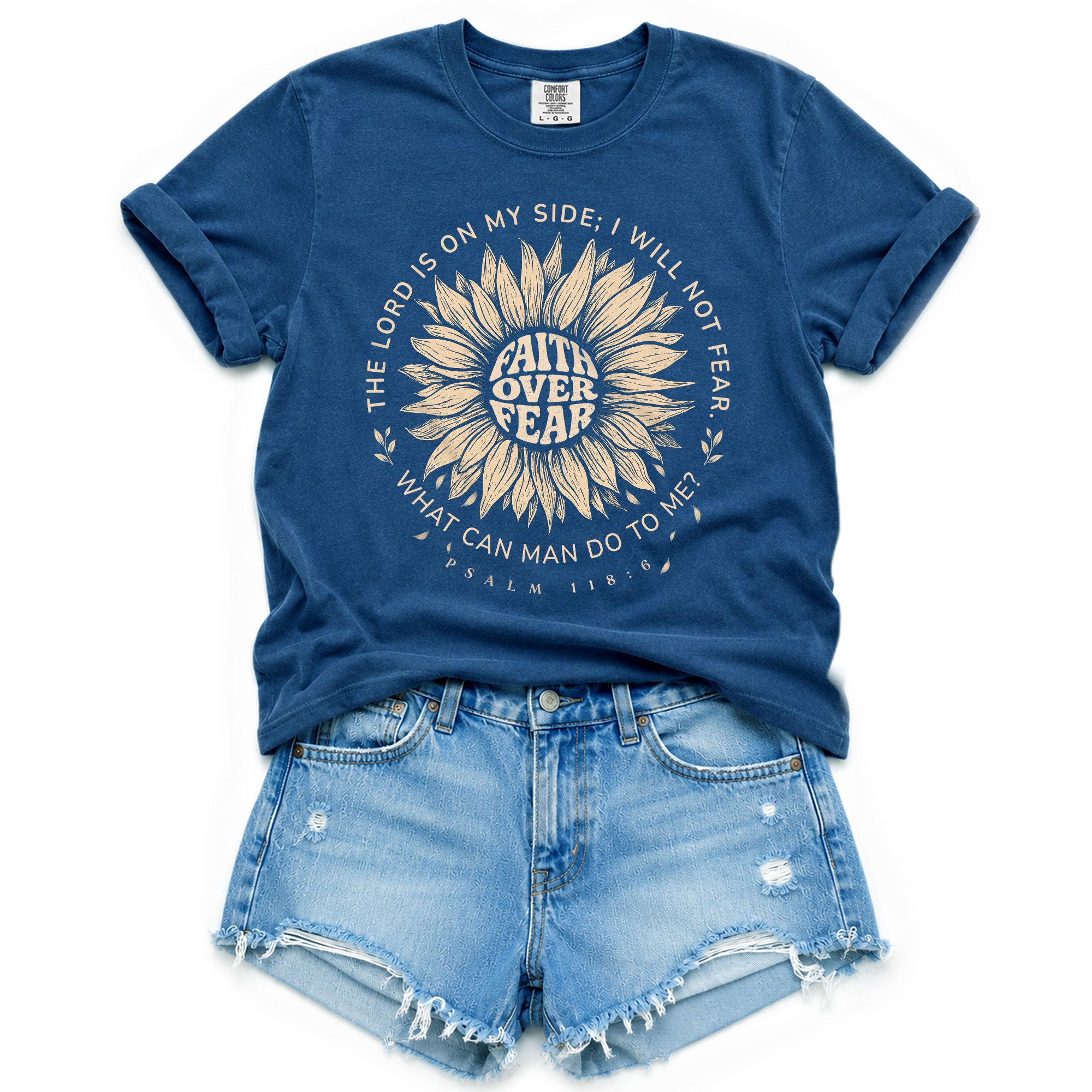 Faith Over Fear Sunflower Christian Women Shirt Inspirational Psalm Scripture Graphic Tee