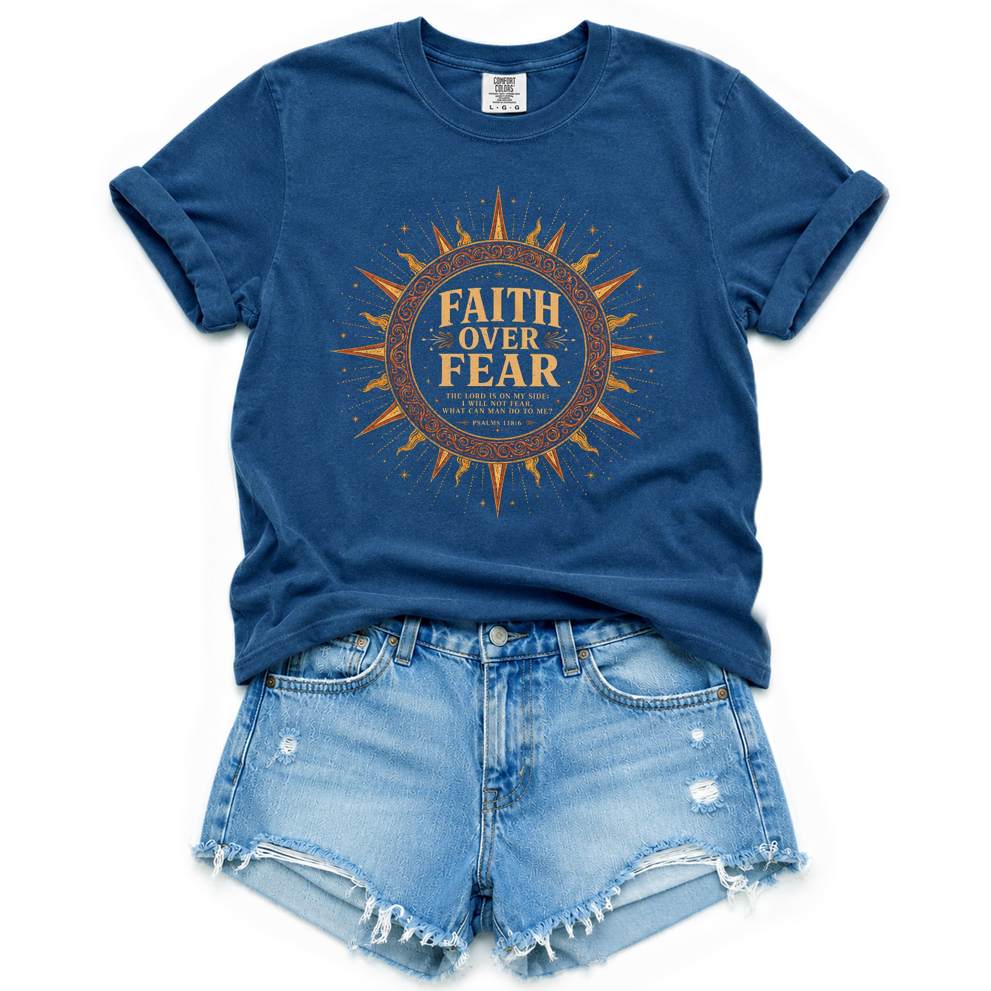 Faith Over Fear T Shirt Christian Women Sun Psalms 118 6 Religious Tee Apparel Top