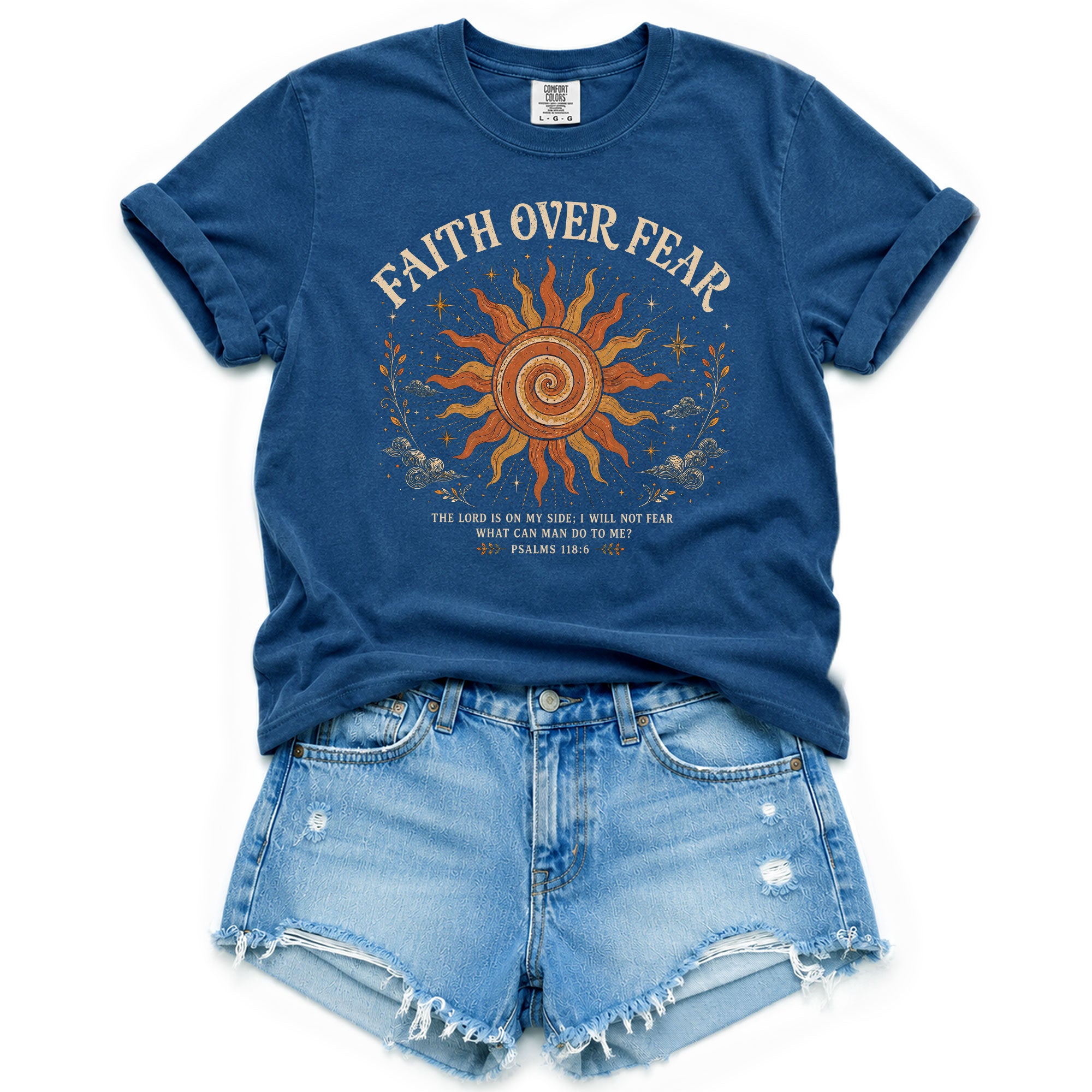 Faith Over Fear T Shirt Christian Women Sun Clouds Psalms 118 6 Religious Tee Top