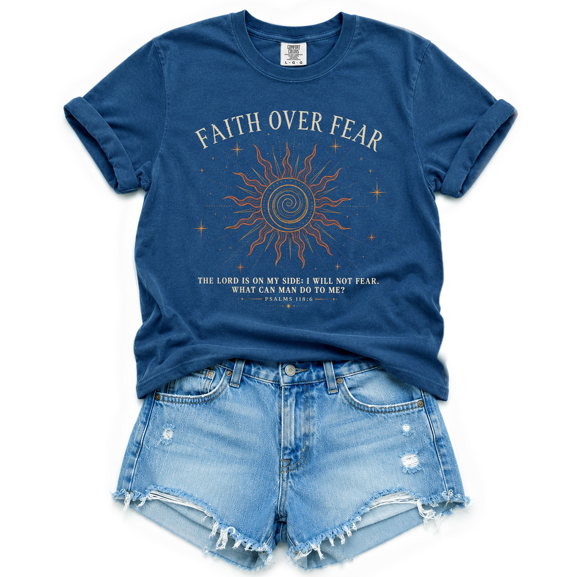 Faith Over Fear T Shirt Christian Women Radiant Sun Psalms 118 6 Religious Tee Top
