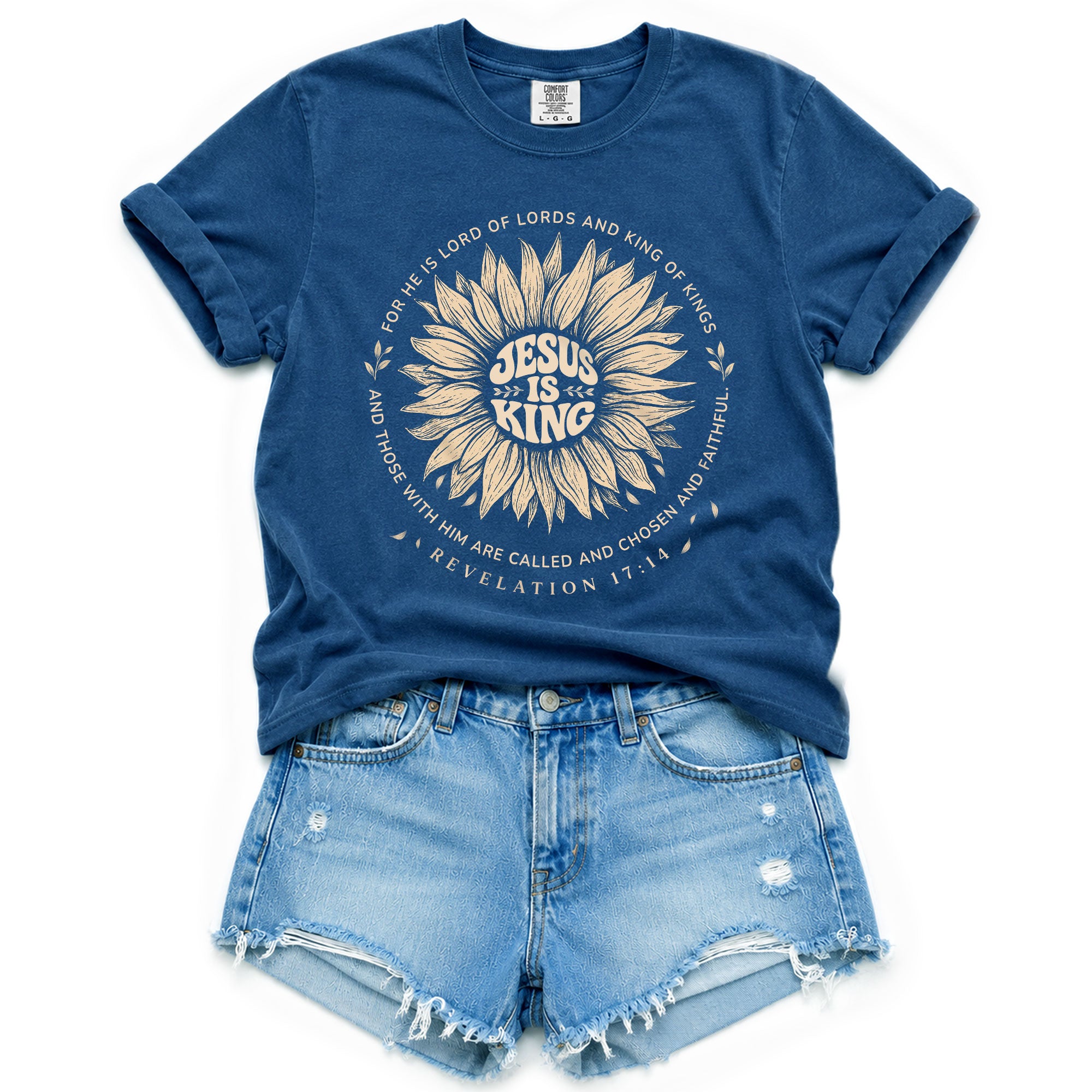 Jesus Is King Sunflower Floral Circle Revelation 17 14 Graphic Christian T Shirt Women