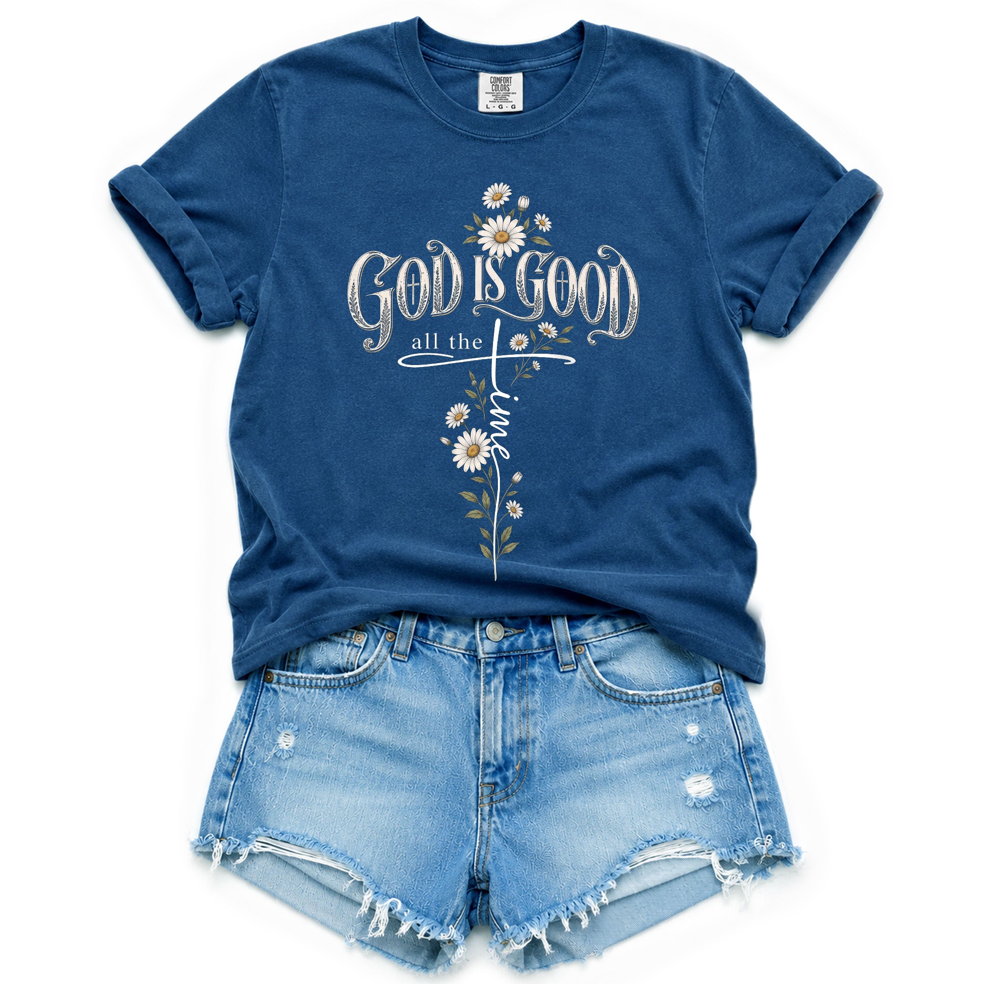 God Is Good Shirt Christian Floral Daisy Cross Bible Verse Women Faith Graphic T-Shirt