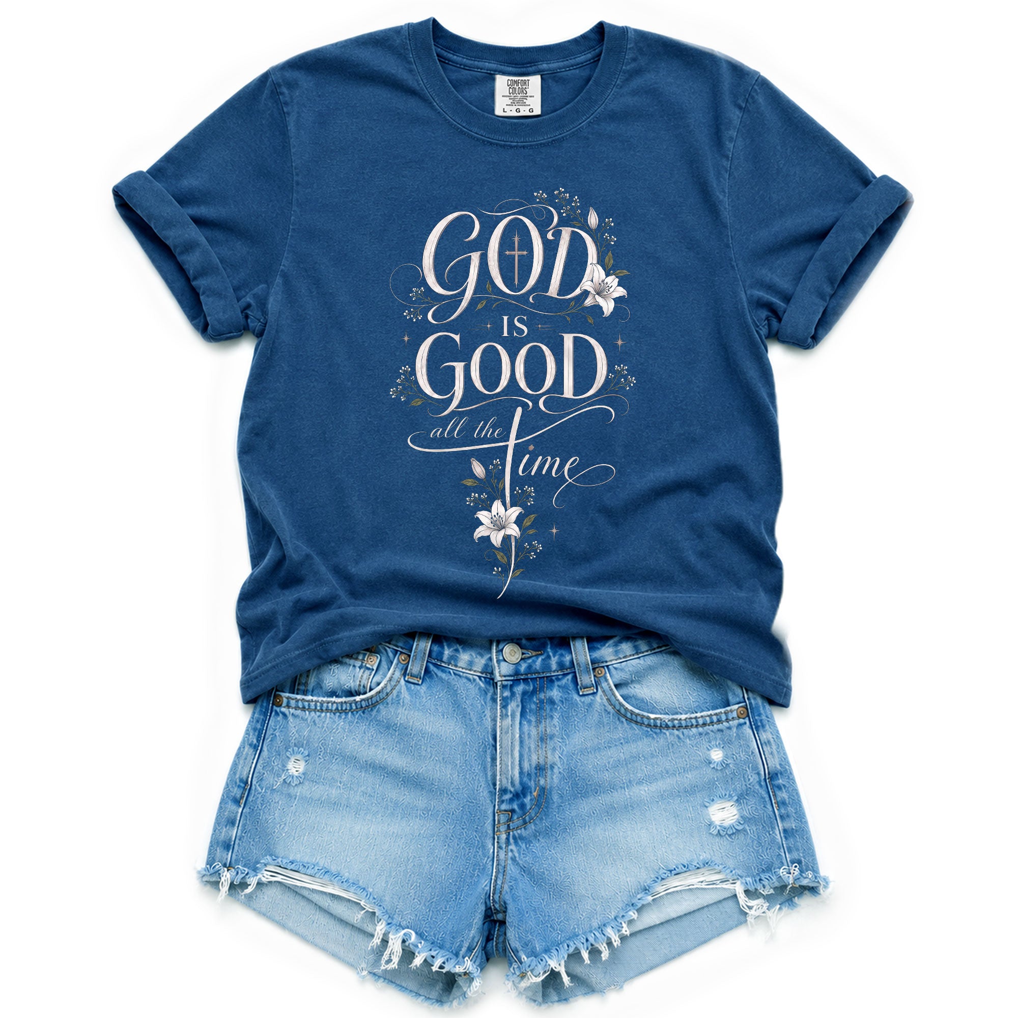 God Is Good Shirt Floral Lily Cross Christian Women Faith Quote Elegant Graphic Tee