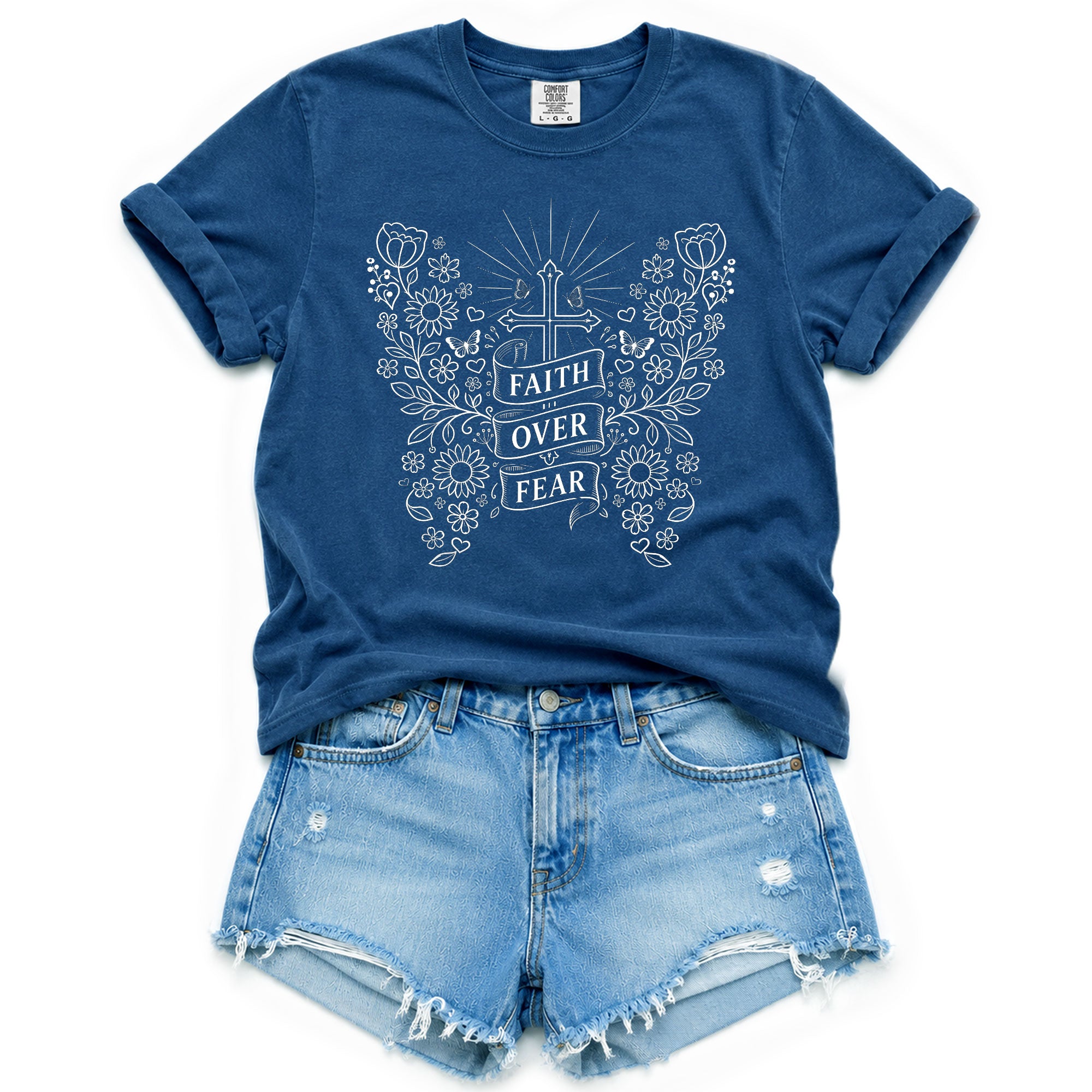 Faith Over Fear Shirt Christian Women Shirt Floral Butterfly Cross Aesthetic Jesus Tee
