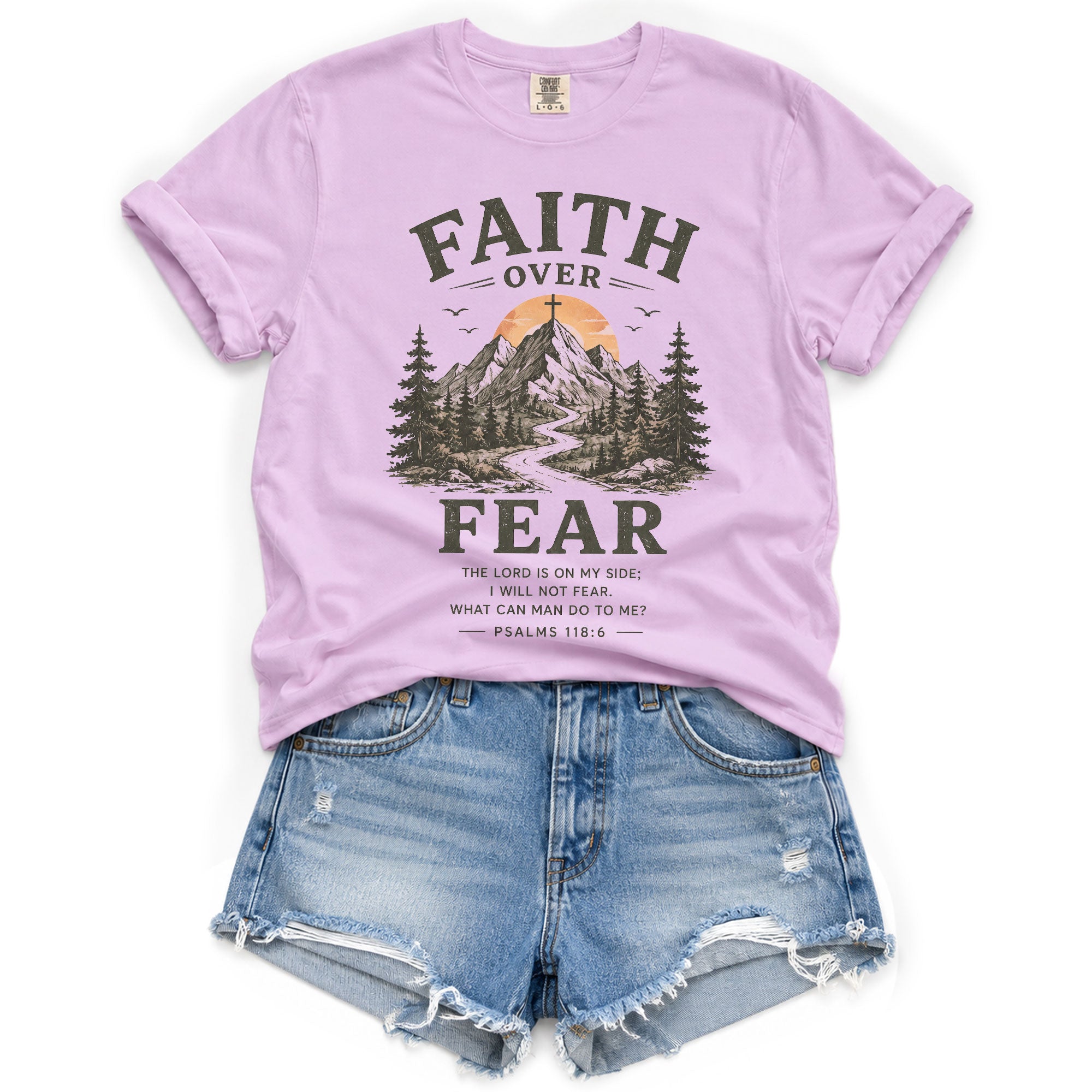 Faith Over Fear Christian Women Shirt Mountain Cross Graphic Inspirational Faith Tee