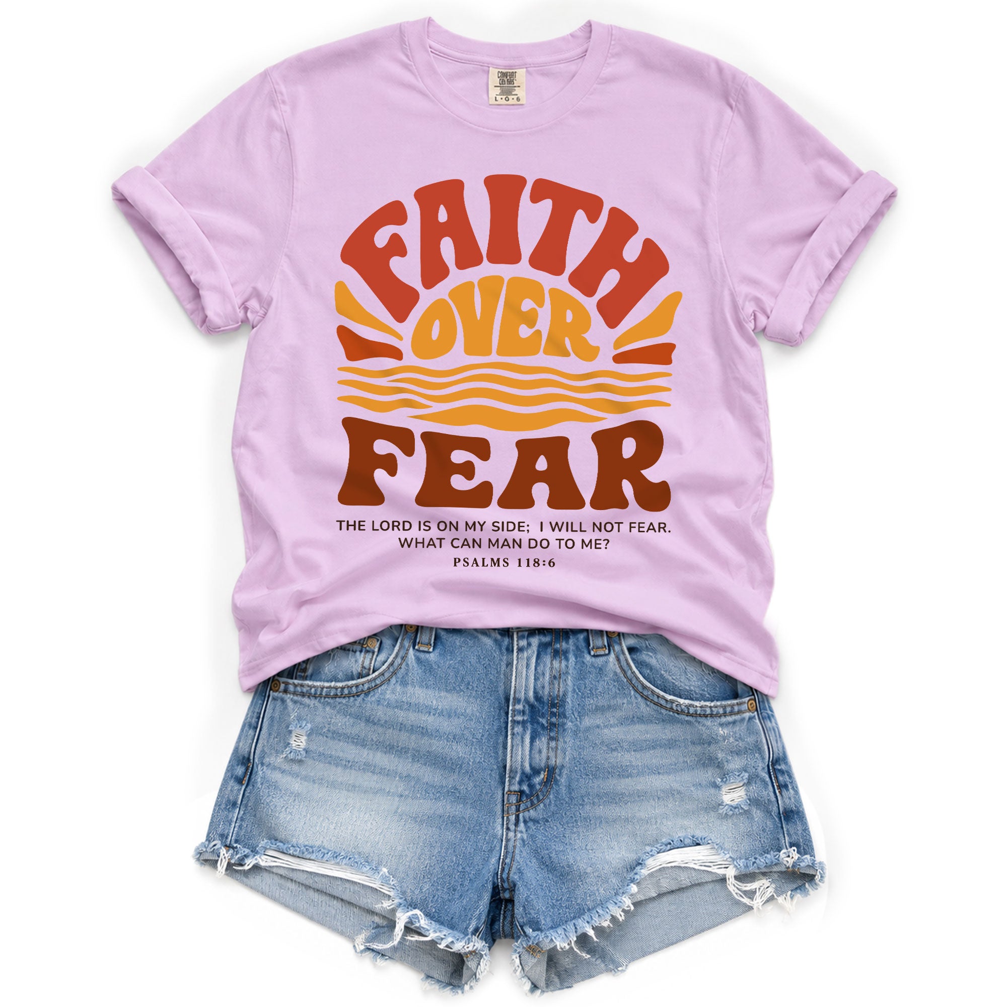 Faith Over Fear Christian Women Shirt Retro Sunset Graphic Inspirational Scripture Tee