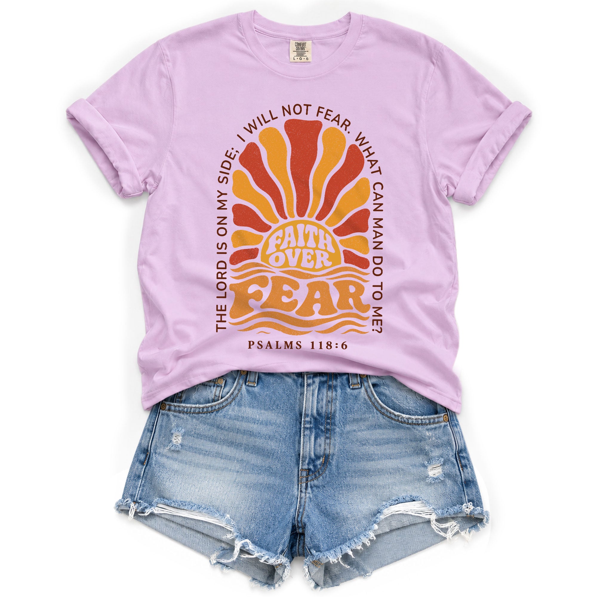 Faith Over Fear Christian Shirt Retro Sunburst Bible Verse Women T-Shirt Tee Gift - Rust Field Wear
