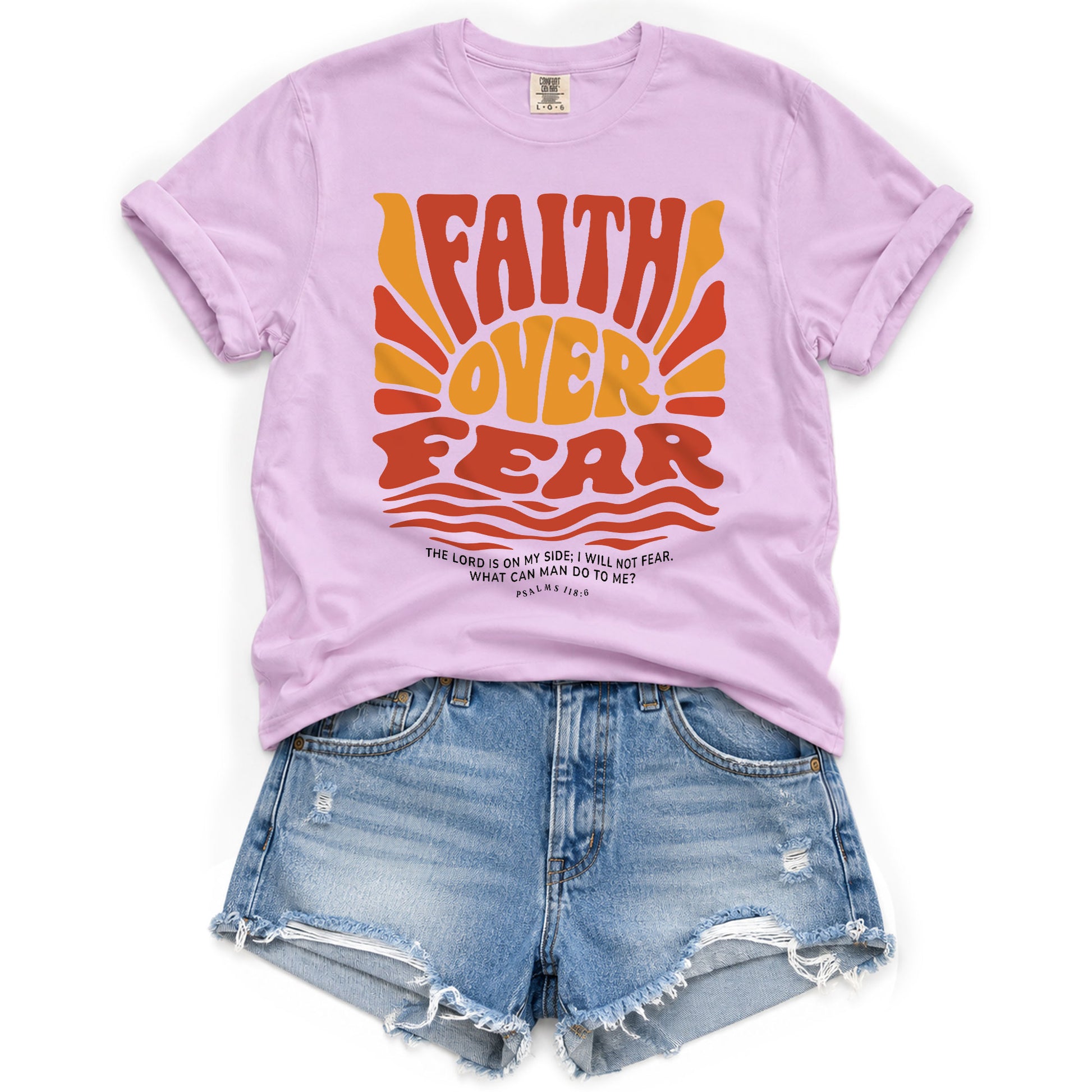 Faith Over Fear Christian Women Shirt Retro Wavy Font Graphic T-Shirt Psalms 118:6 - Rust Field Wear