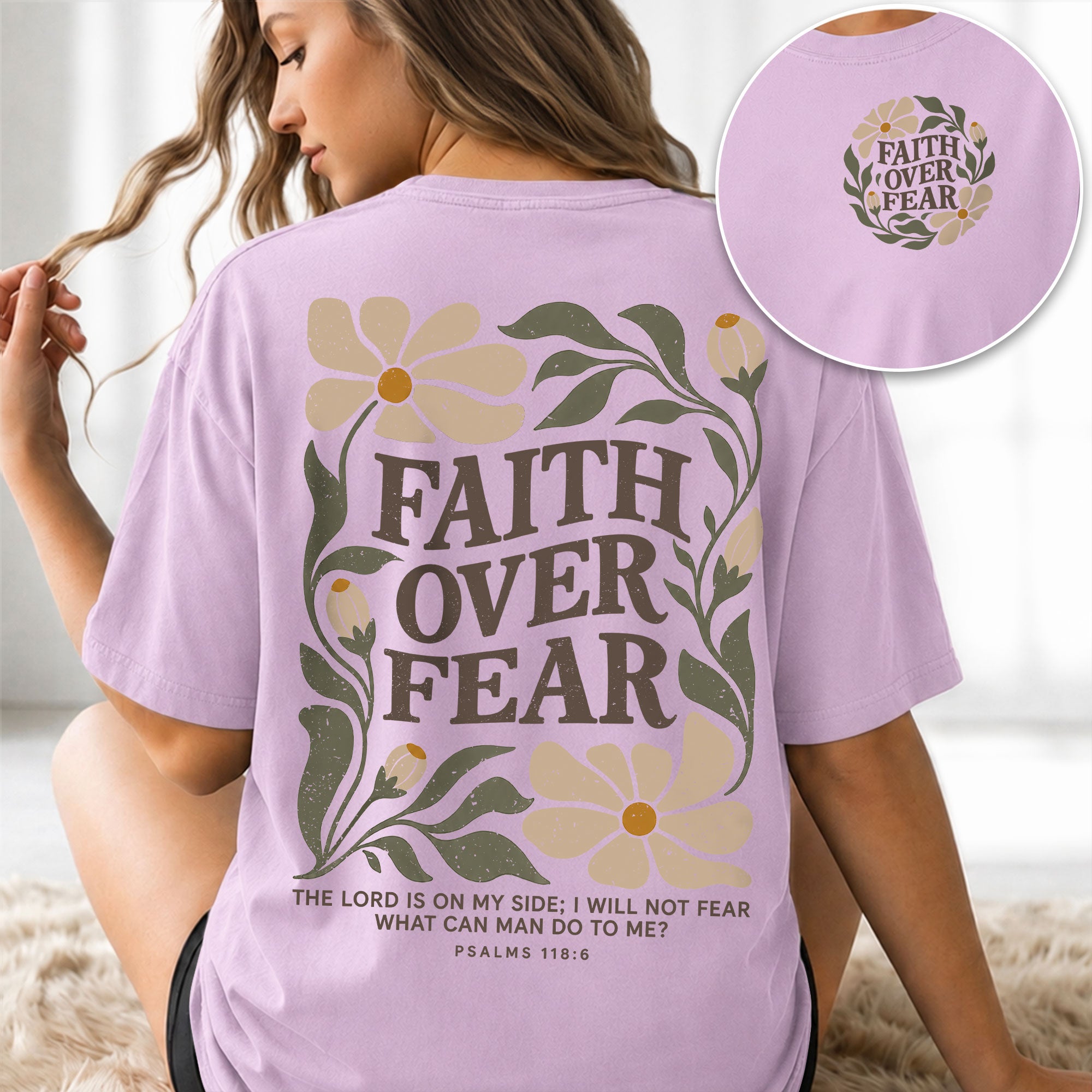Faith Over Fear Shirt Christian Women T-Shirt Wildflower Floral Psalm 118:6 Verse Tee - Rust Field Wear