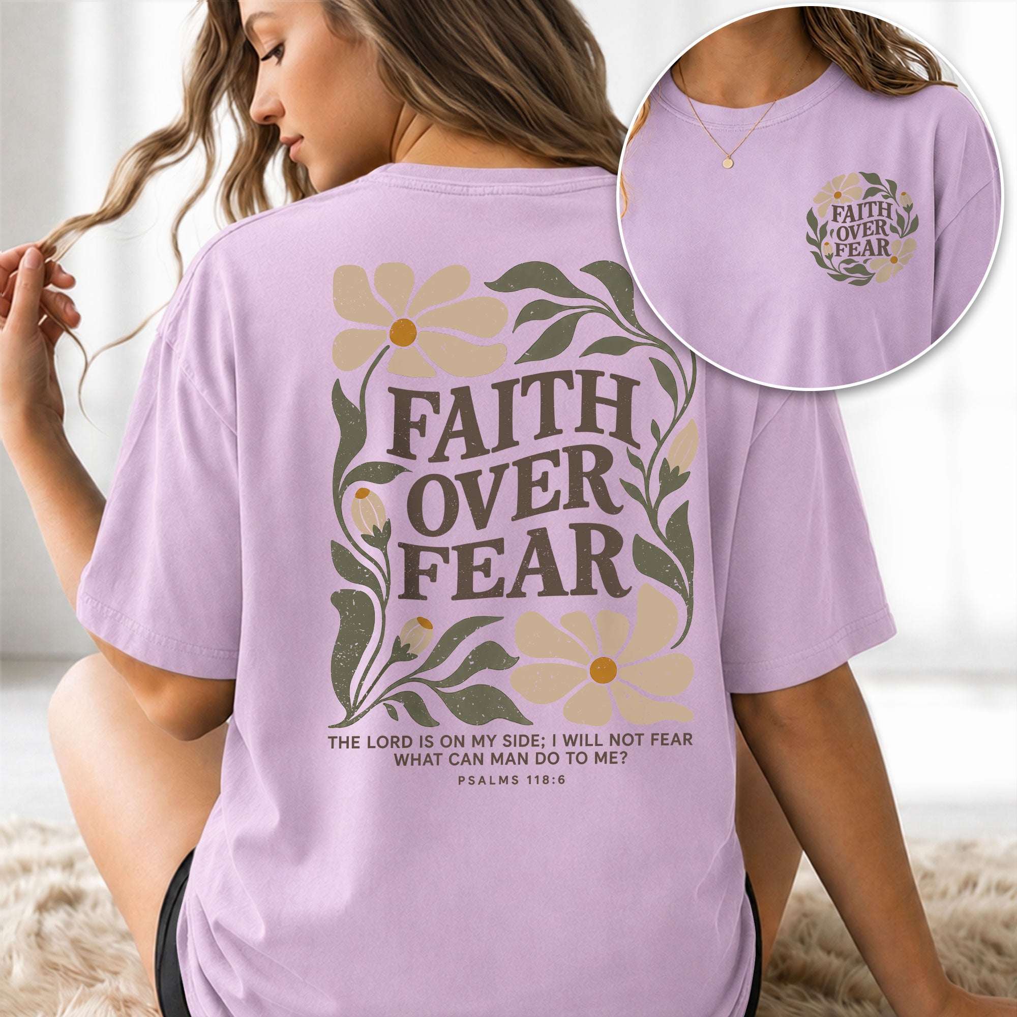 Faith Over Fear Shirt Christian Women T-Shirt Wildflower Floral Psalm 118:6 Verse Tee - Rust Field Wear