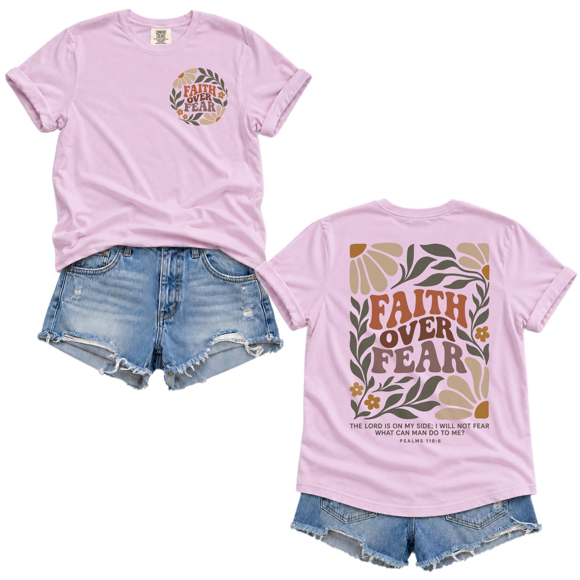 Faith Over Fear Christian Shirt Floral Bible Verse Women T-Shirt Psalms 118:6 Tee