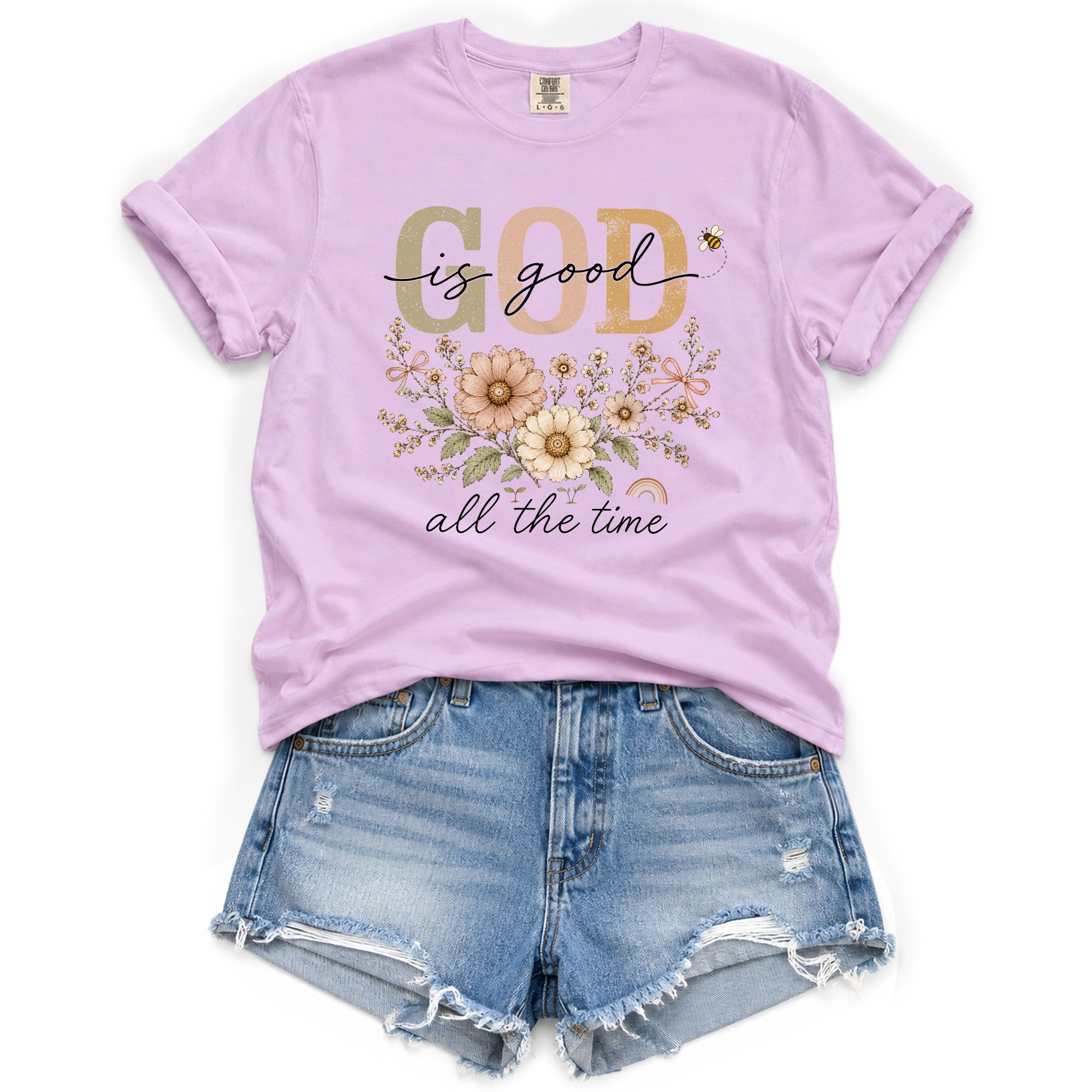 God Is Good All The Time T Shirt Christian Women Floral Bee Religious Tee Apparel