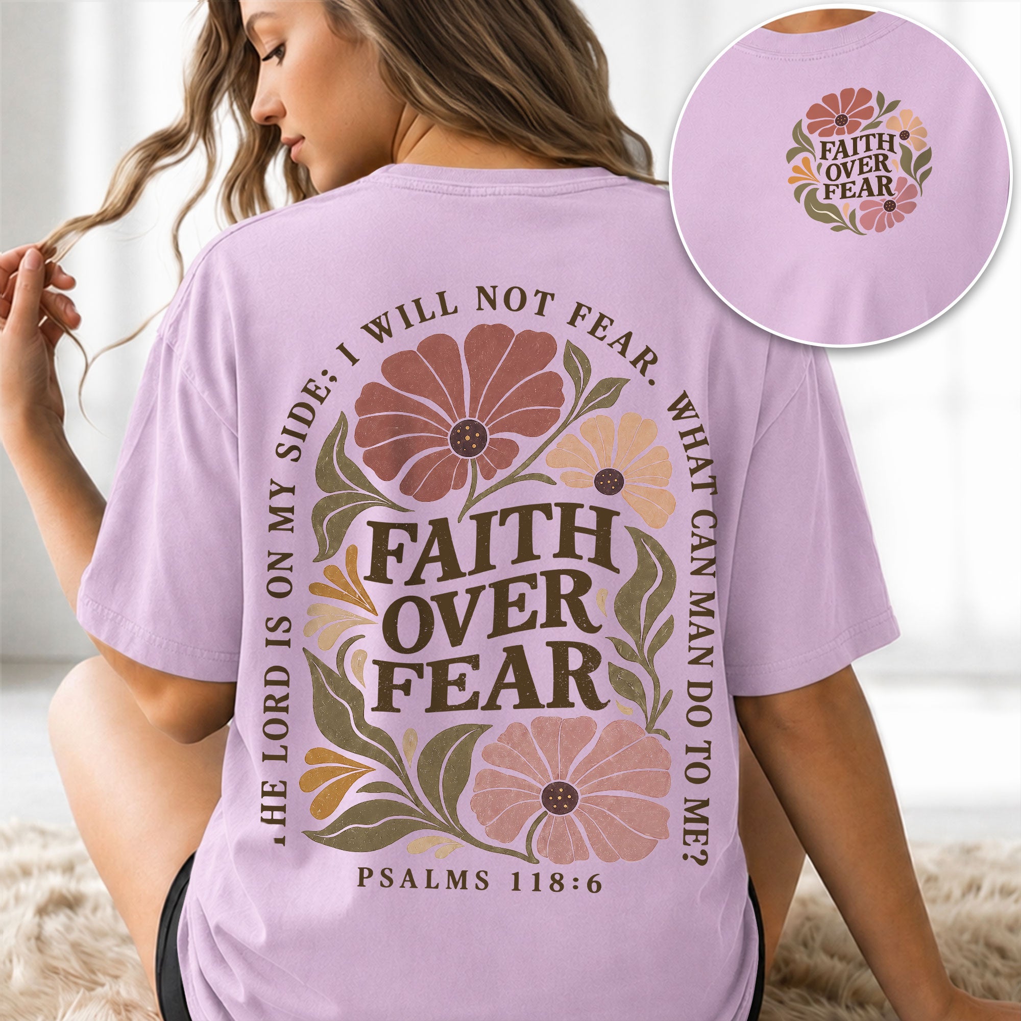 Faith Over Fear Floral Christian Women Shirt Scripture Inspired Faith Graphic Tee - Rust Field Wear