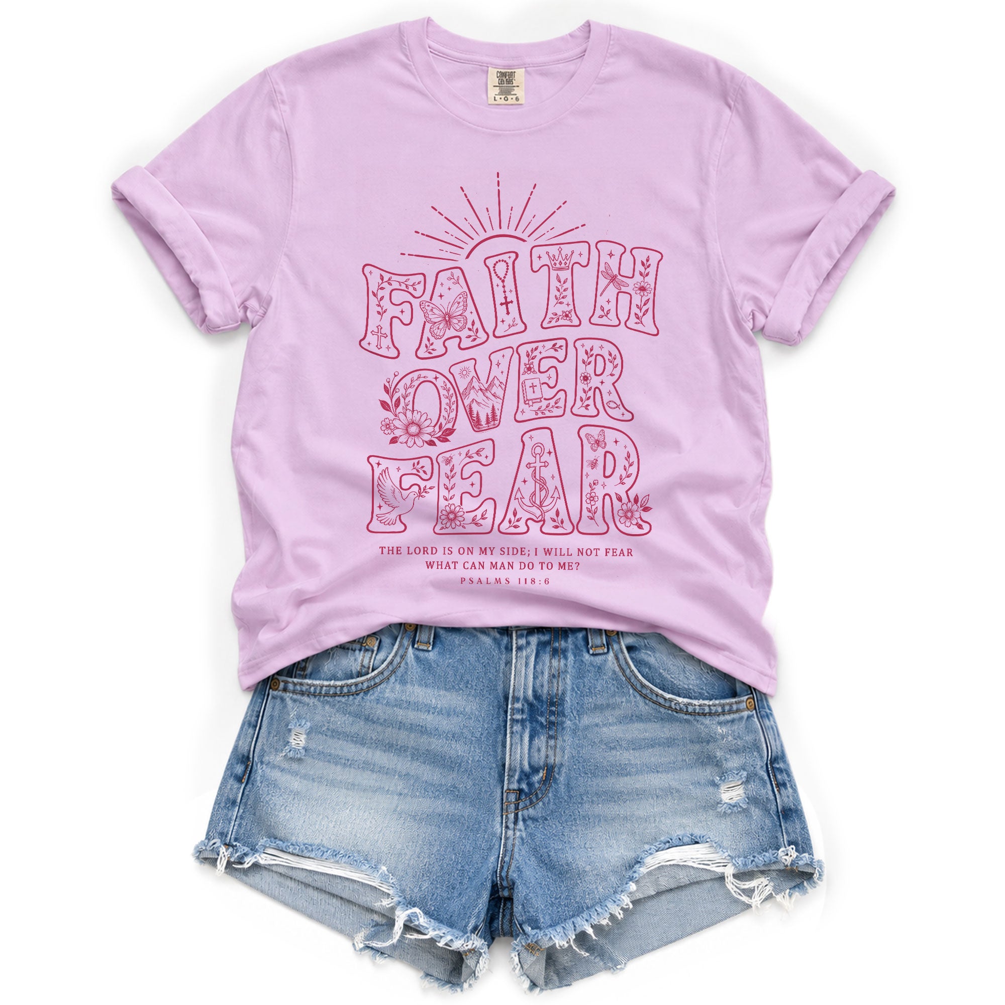 Faith Over Fear Christian Shirt Womens Bible Verse T-Shirt Psalms 118 6 Jesus Tee