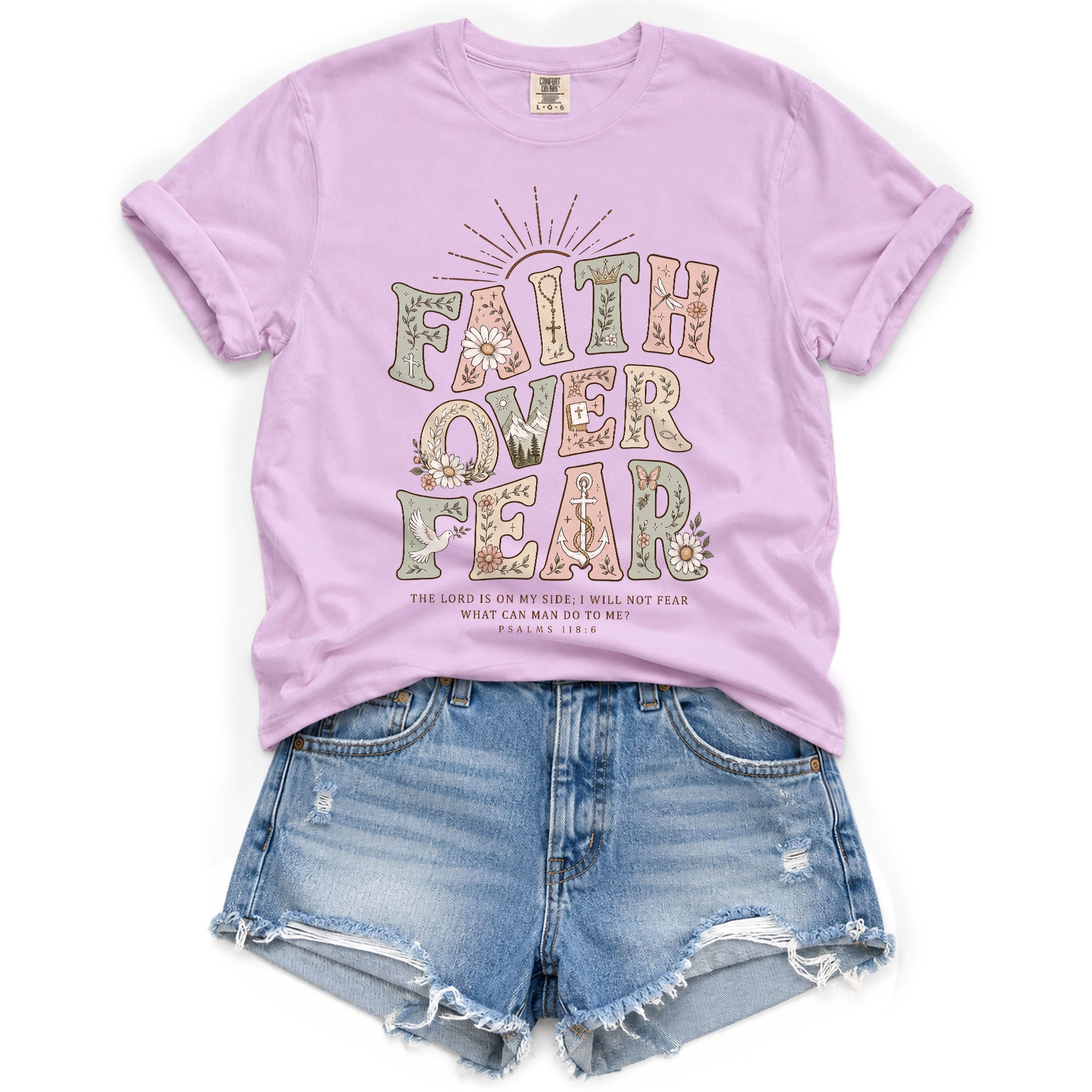 Faith Over Fear Psalms Scripture Christian Graphic Oversized Tee Shirt For Women
