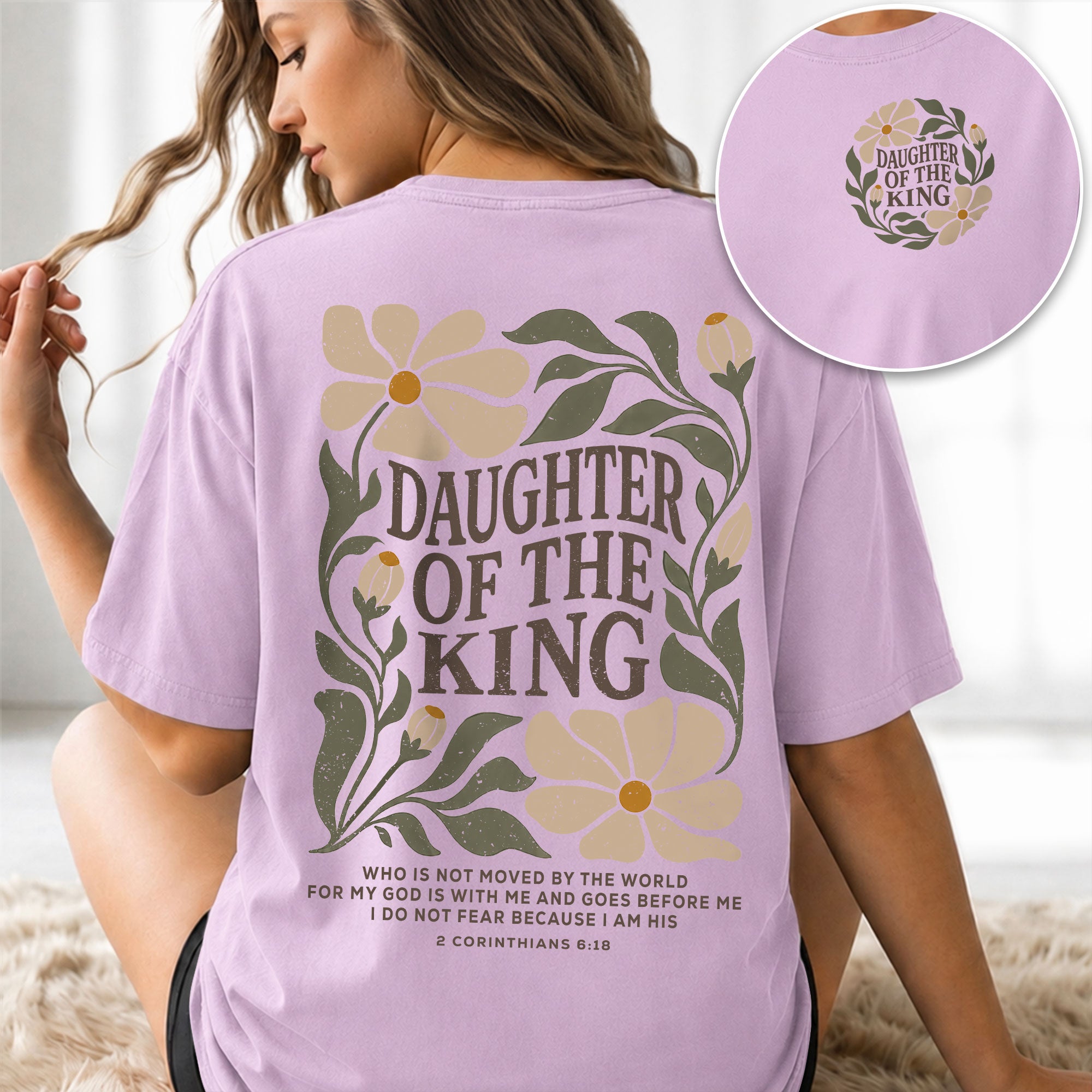 Daughter Of The King Floral 2 Corinthians 6 18 Christian T Shirt Apparel Top Women - Rust Field Wear