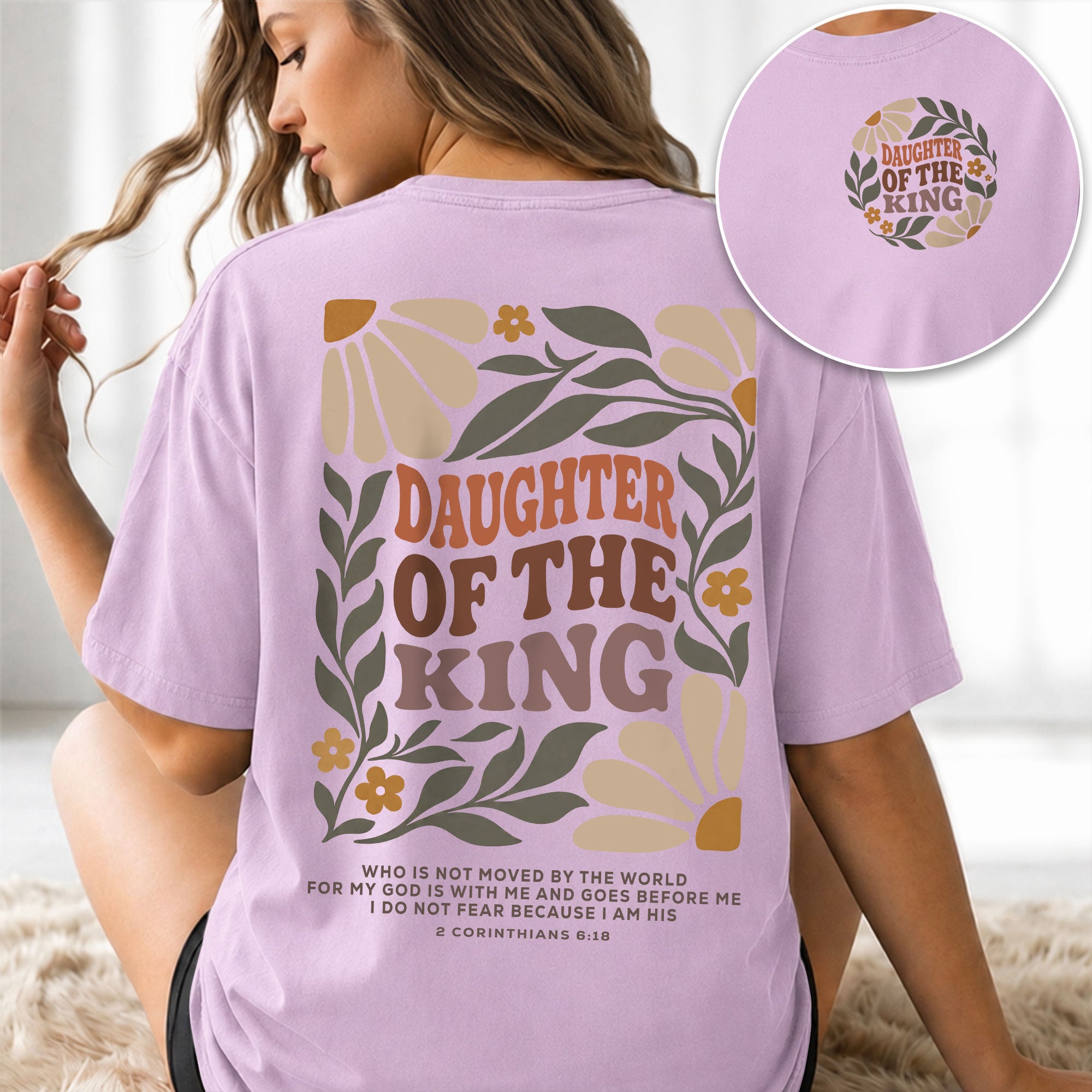 Daughter Of The King Retro Floral 2 Corinthians 6 18 Christian T Shirt Apparel Women - Rust Field Wear