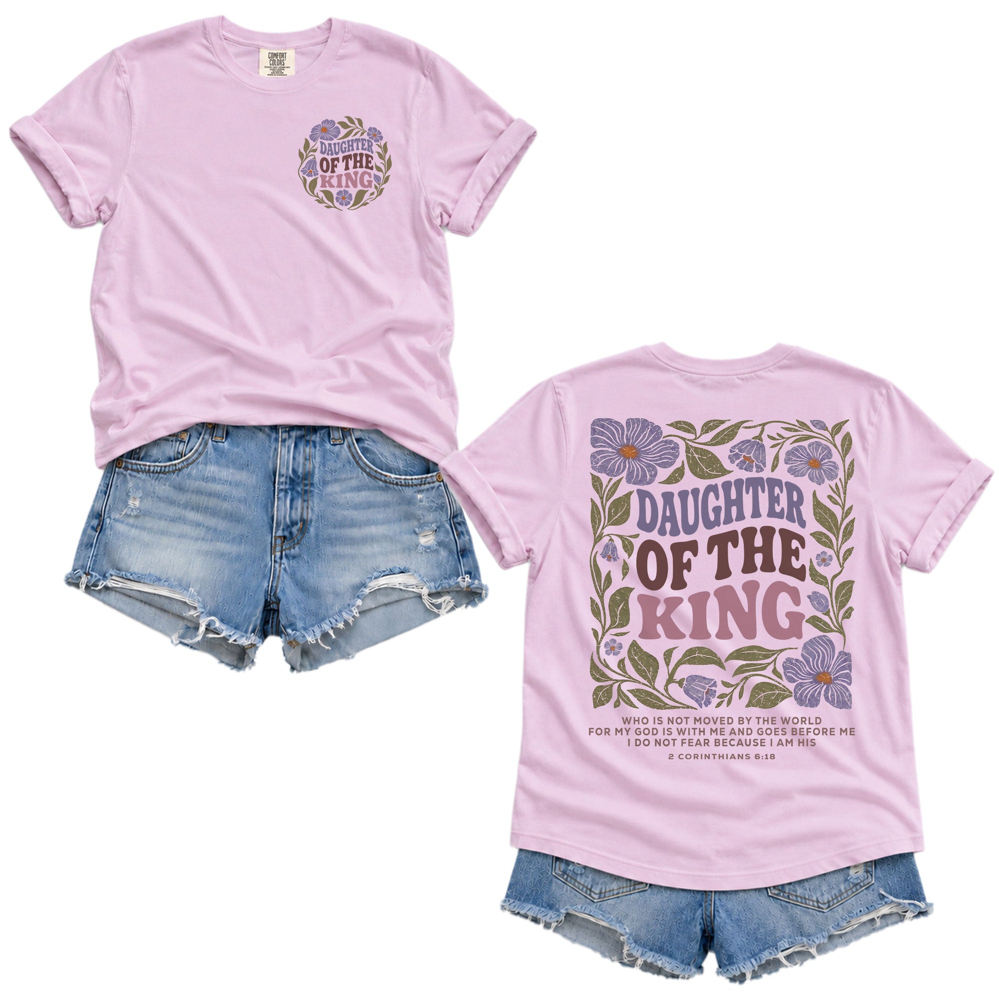 Daughter Of The King Purple Floral 2 Corinthians 6 18 Christian T Shirt Apparel Women