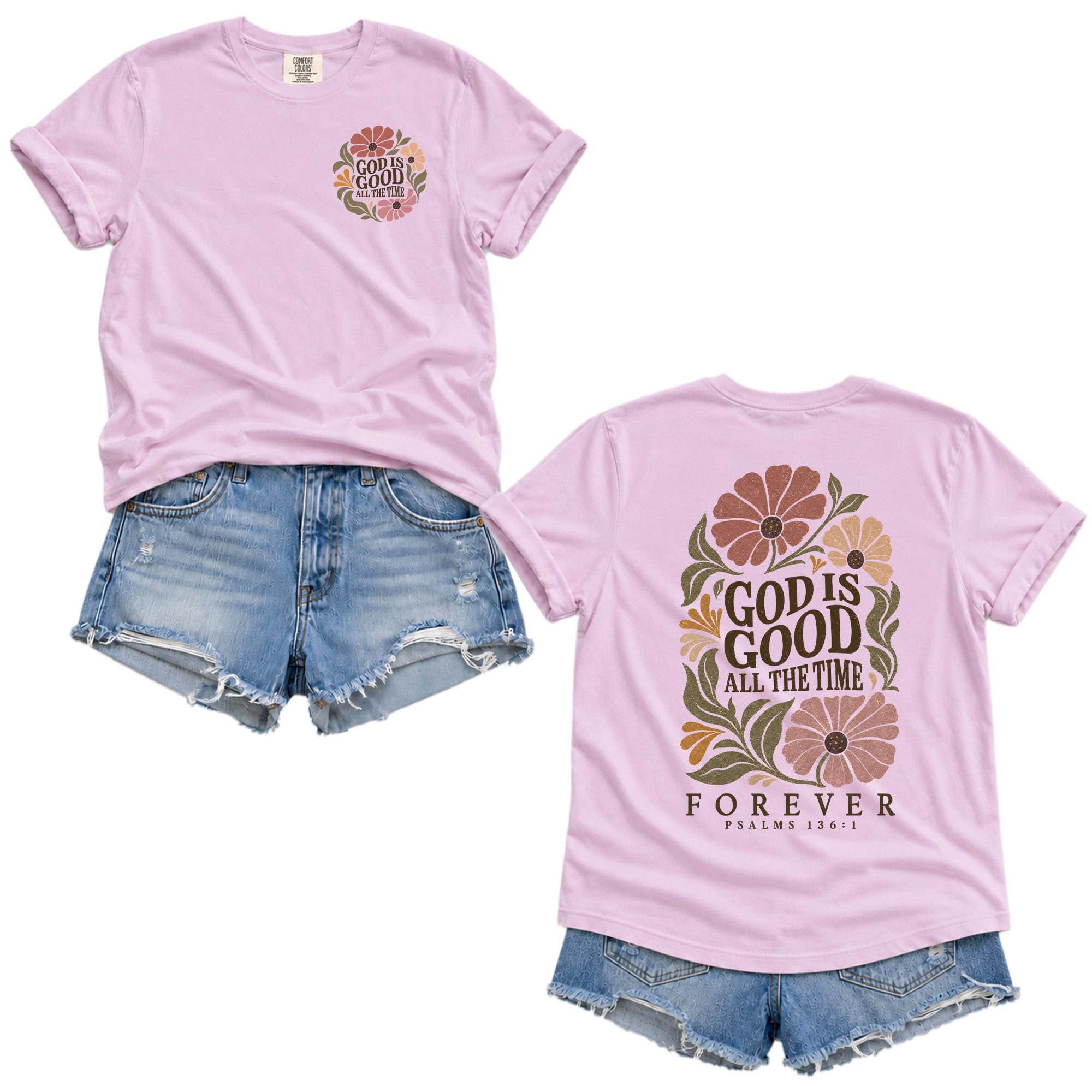 God Is Good All The Time Vintage Floral Psalms 136 1 Christian T Shirt Apparel Women