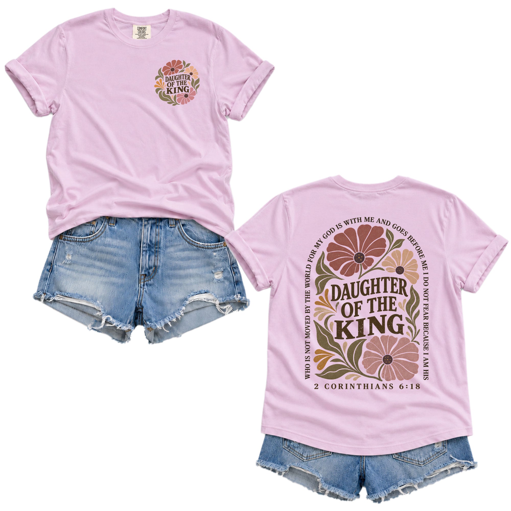 Daughter Of The King T-Shirt Christian Retro Floral Bible Verse Women Graphic Tee