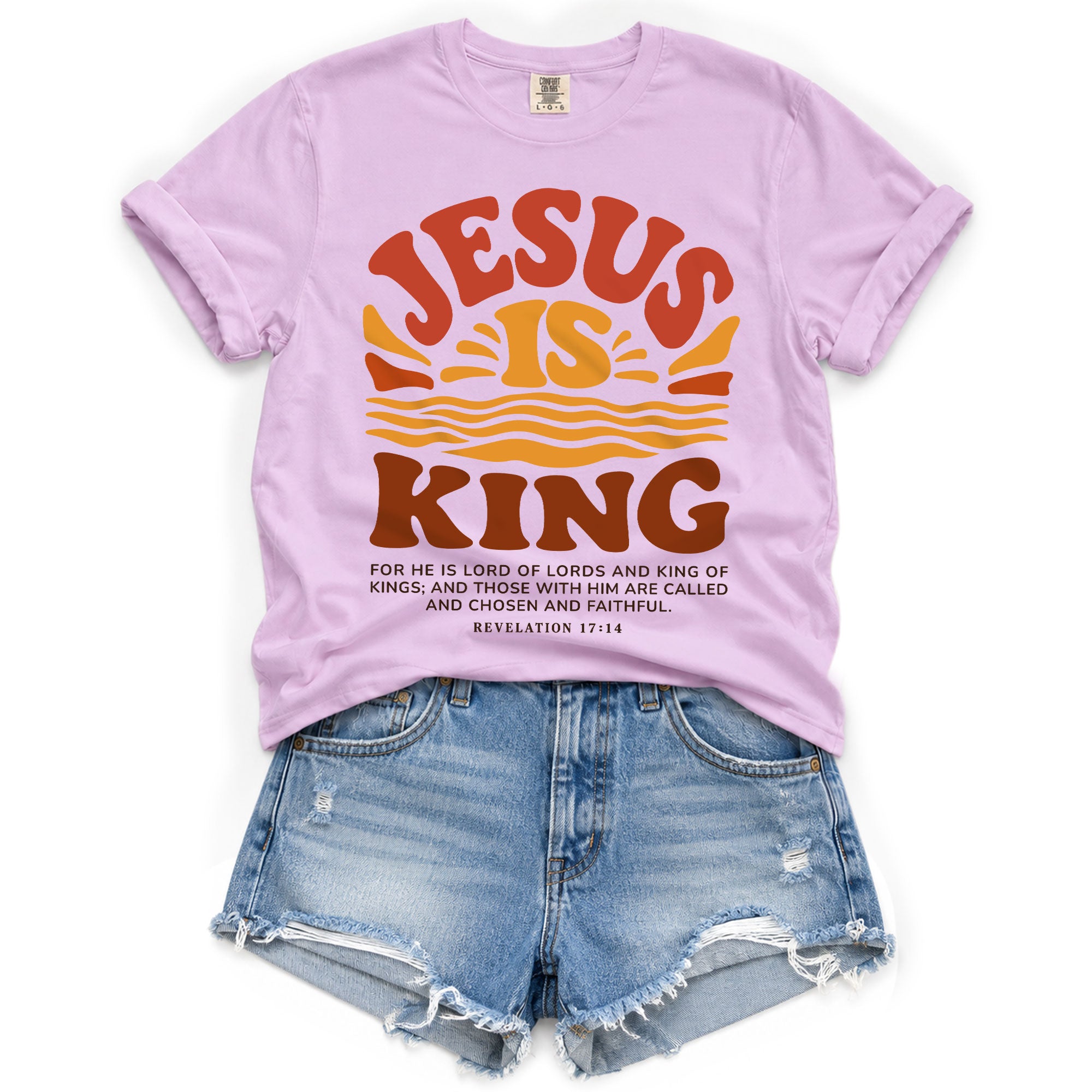 Jesus Is King Retro Sunset Waves Revelation 17 14 Graphic Christian T Shirt Women