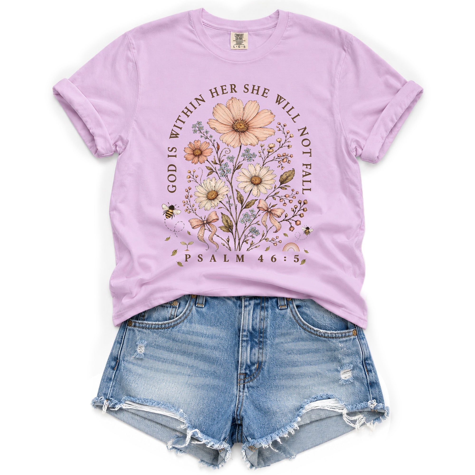God Is Within Her Shirt Wildflower Floral Bee Christian Bible Verse Women Graphic Tee