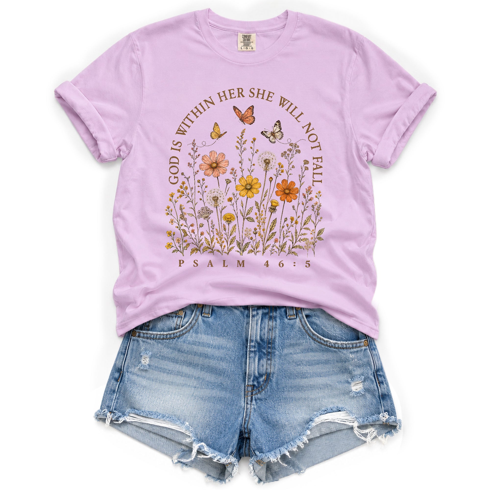 God Is Within Her She Will Not Fall Shirt Butterfly Christian Psalm 46 5 Graphic Tee
