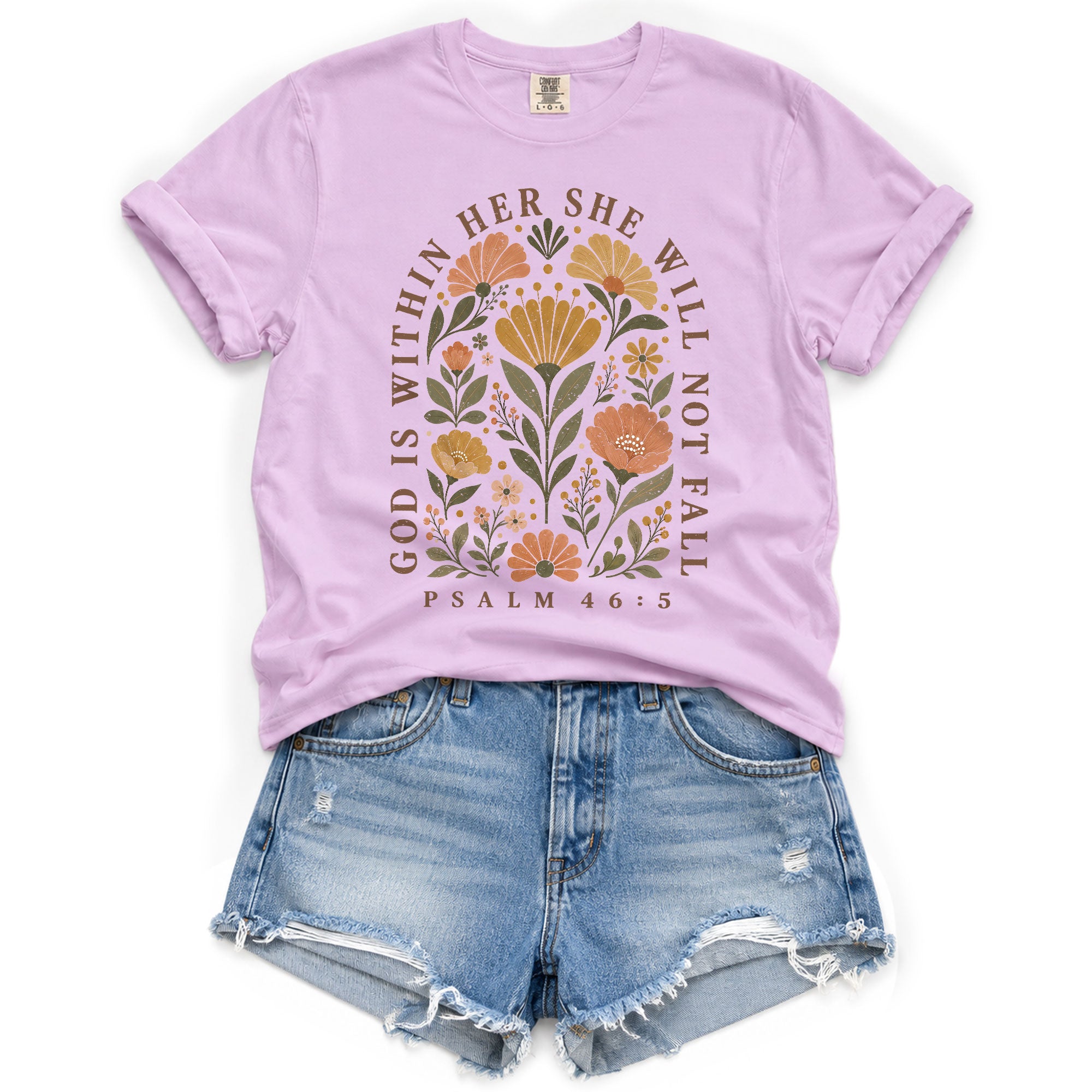God Is Within Her She Will Not Fall Shirt Floral Christian Psalm 46 5 Graphic Tee