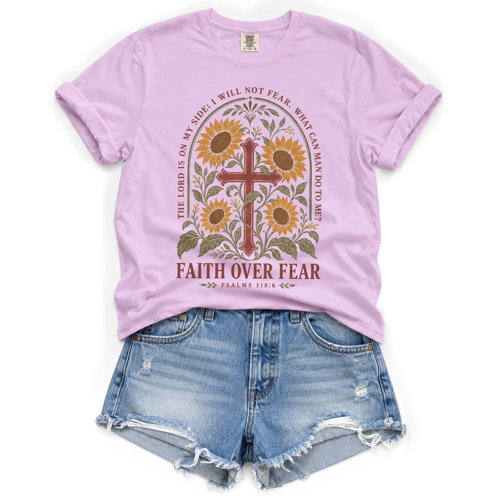 Faith Over Fear Shirt Women Sunflower Cross Christian Shirt Aesthetic Bible Verse Graphic