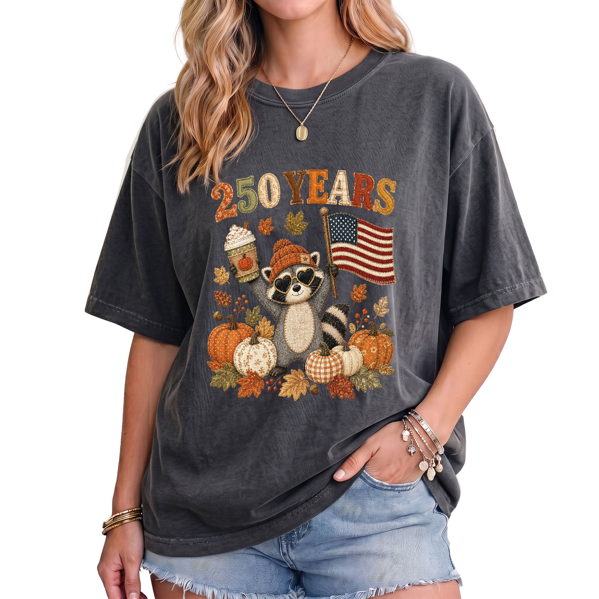 Vintage Style Raccoon 250 Years Fall Shirt: Cozy Pumpkin Autumn Seasonal Graphic Tee