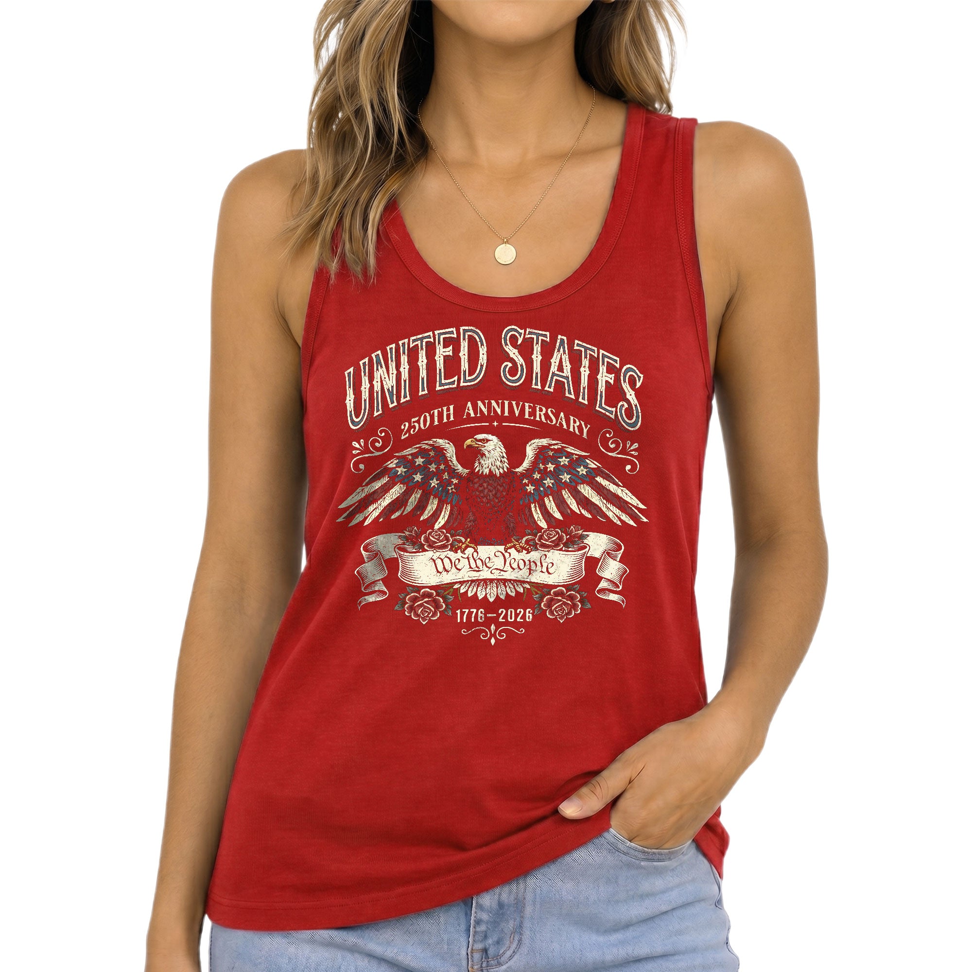United States Anniversary Womens Tank Top Retro We The People Eagle Graphic Top