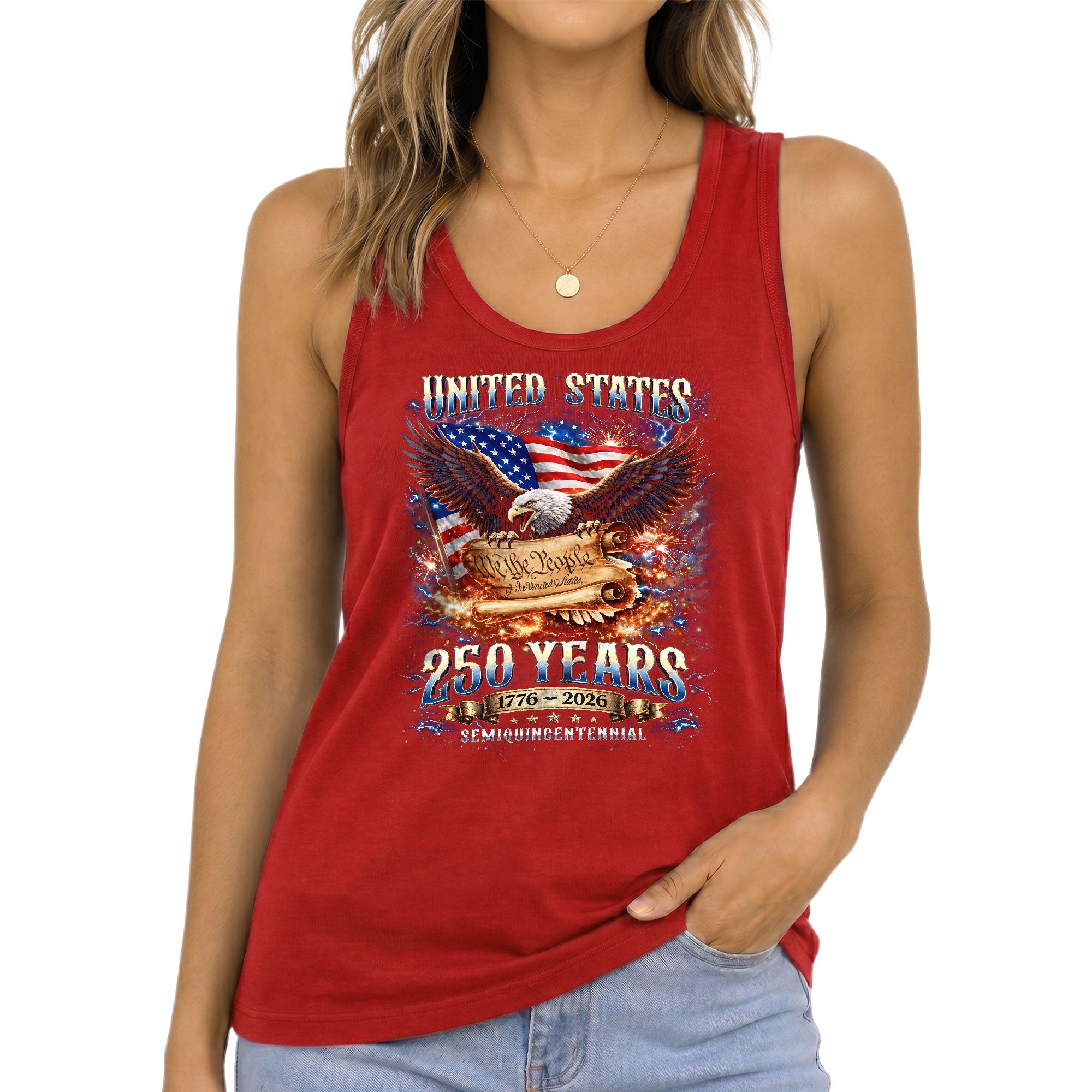 States 1776 2026 Womens Tank Top Retro We The People Bright Eagle Graphic Top
