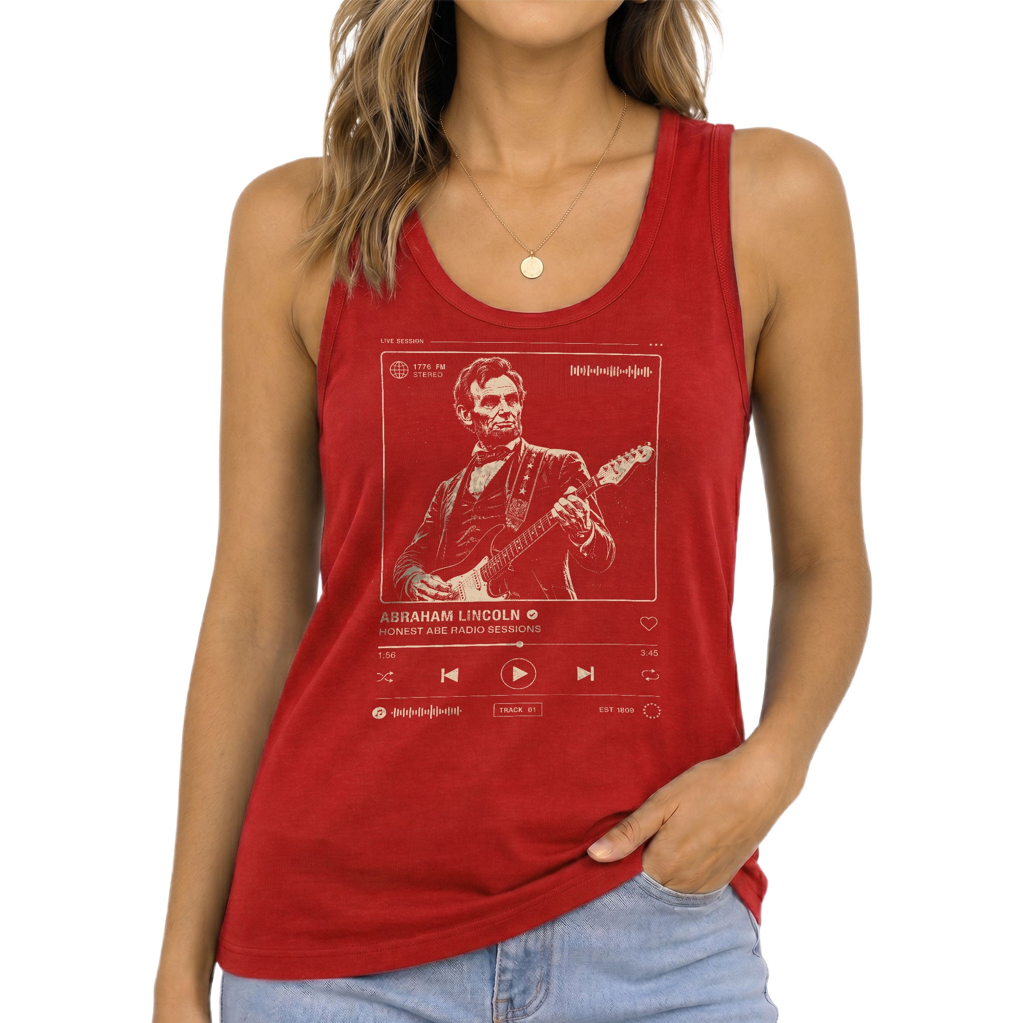 Women Lincoln Tank Top Honest Abe Radio Sessions Patriotic Graphic Sleeveless Tee