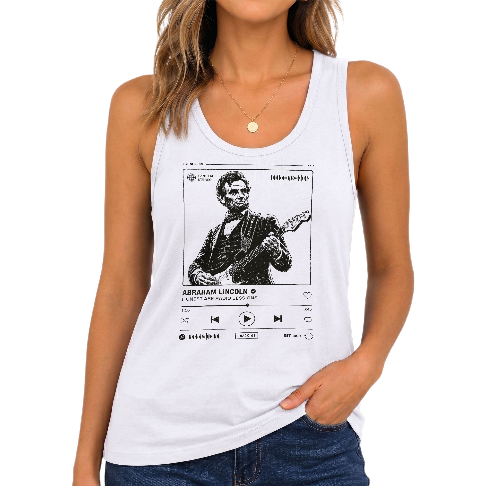 Women Tank Top Lincoln Patriotic Honest Abe Radio Sessions Graphic Sleeveless Tee