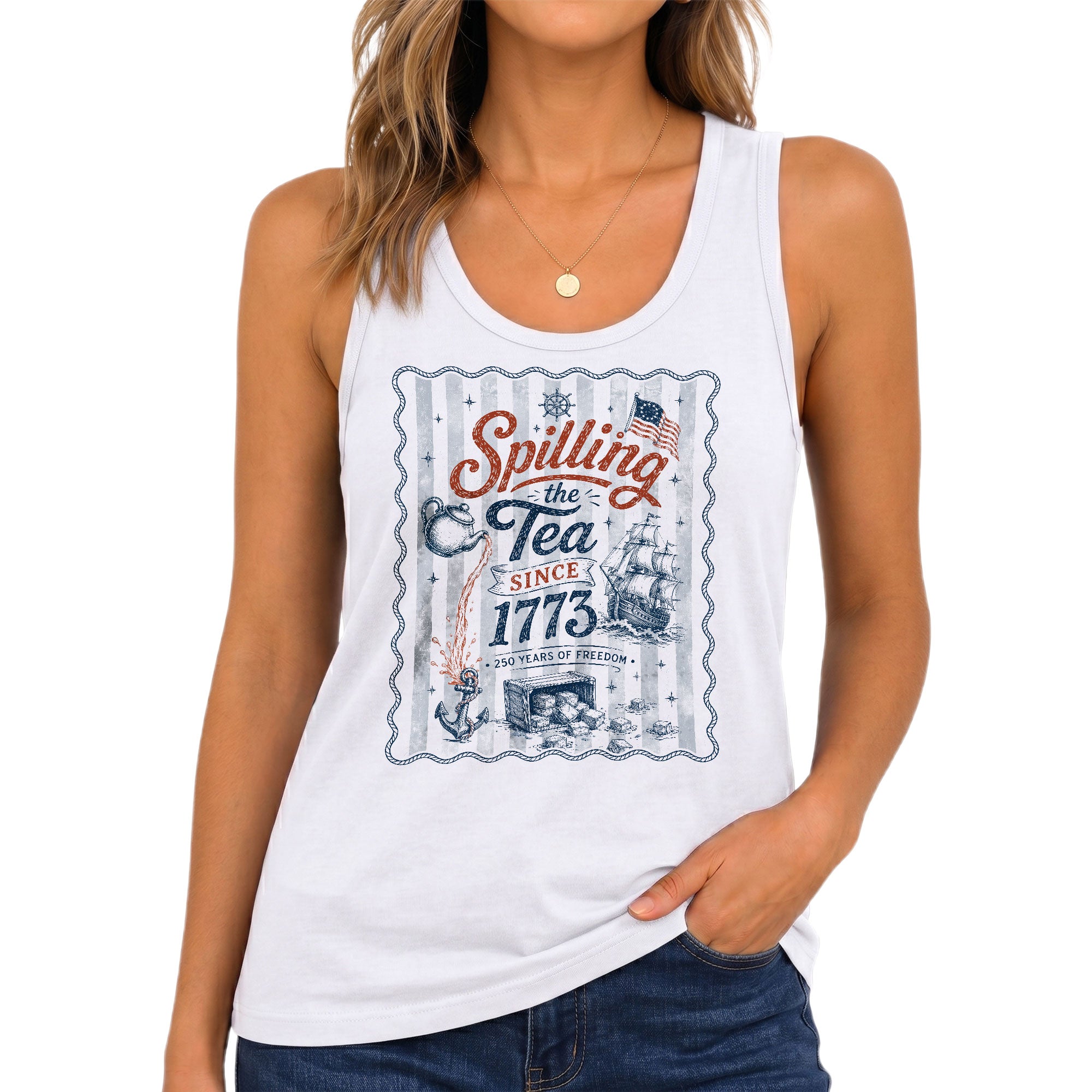 Spilling The Tea Since 1773 Patriotic Tank Top Women Historical Graphic Sleeveless