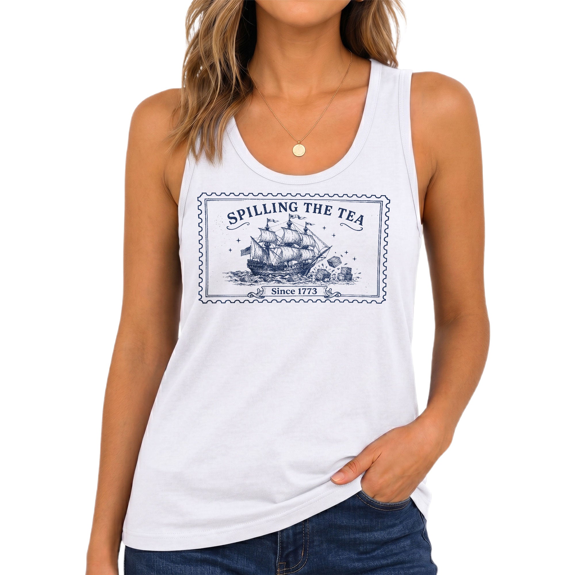 Patriotic Spilling The Tea 1773 Tank Top Women Historical Graphic Sleeveless Style