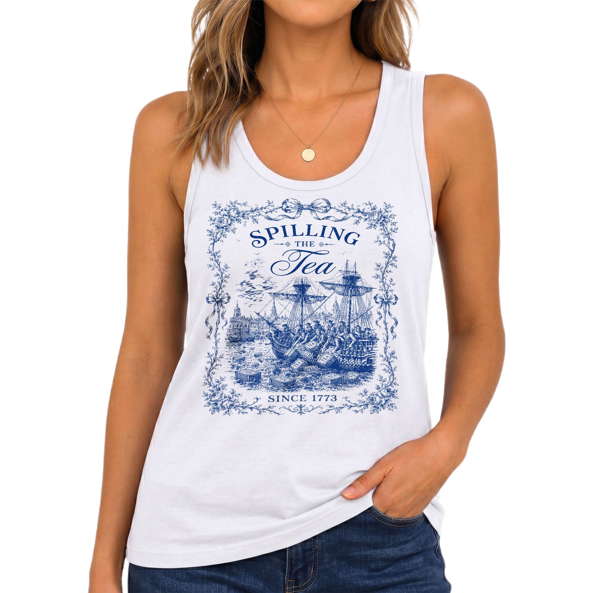 Tank Top Women Vintage 1773 Spilling The Tea Patriotic Graphic Sleeveless Apparel