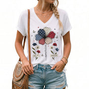 Patriotic V-Neck T-Shirt – Vintage Floral 1776-2026 Anniversary Graphic Tee for Women - Rust Field Wear