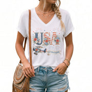 Floral USA 250 Years of Freedom V-Neck Tee – Patriotic Women's Anniversary Graphic - Rust Field Wear