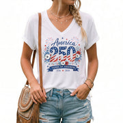 1776-2026 Floral V-Neck T-Shirt – Patriotic Years of Freedom Anniversary Tee - Rust Field Wear